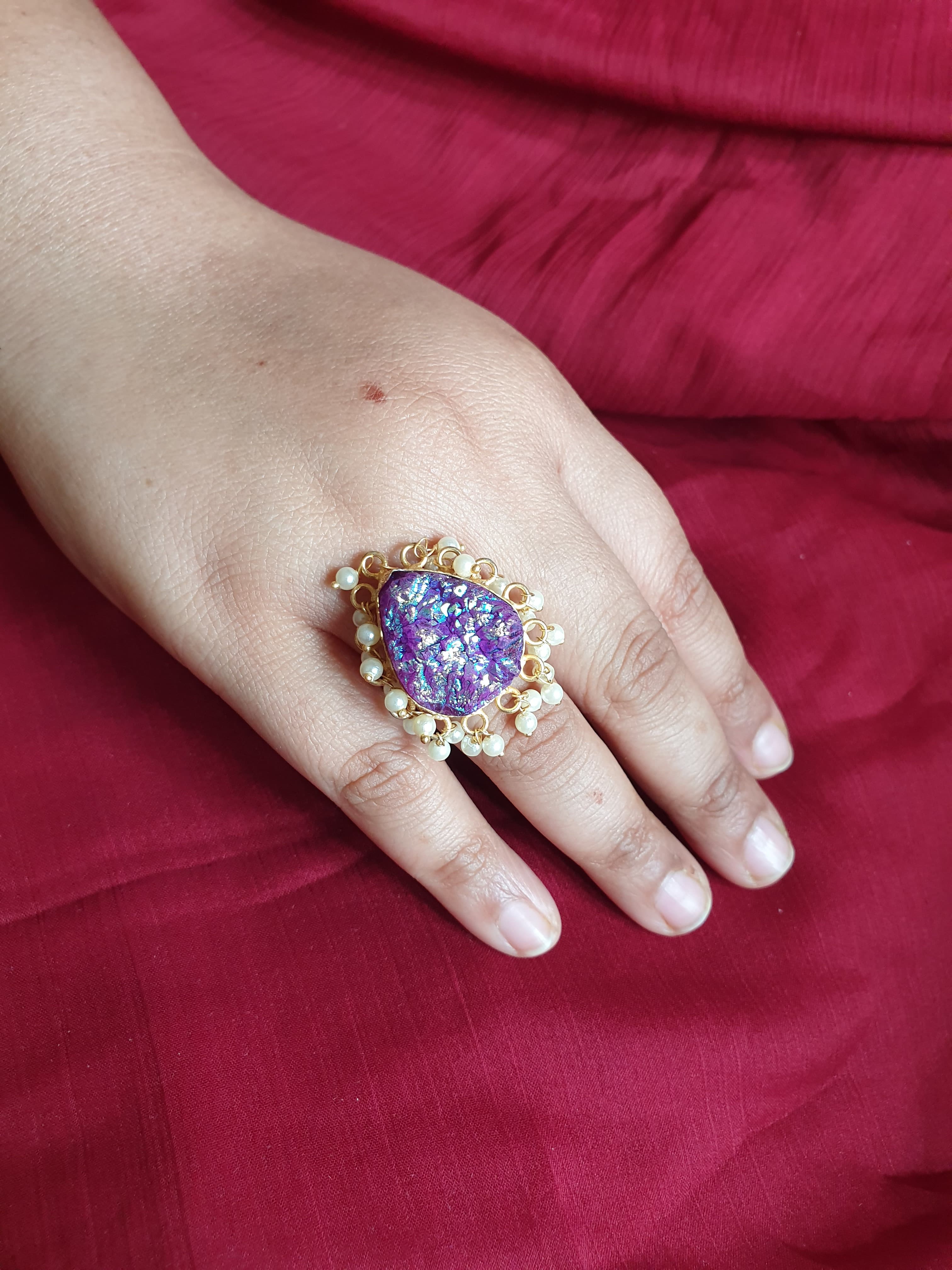 Purple Shiny Stone Adjustable Ring