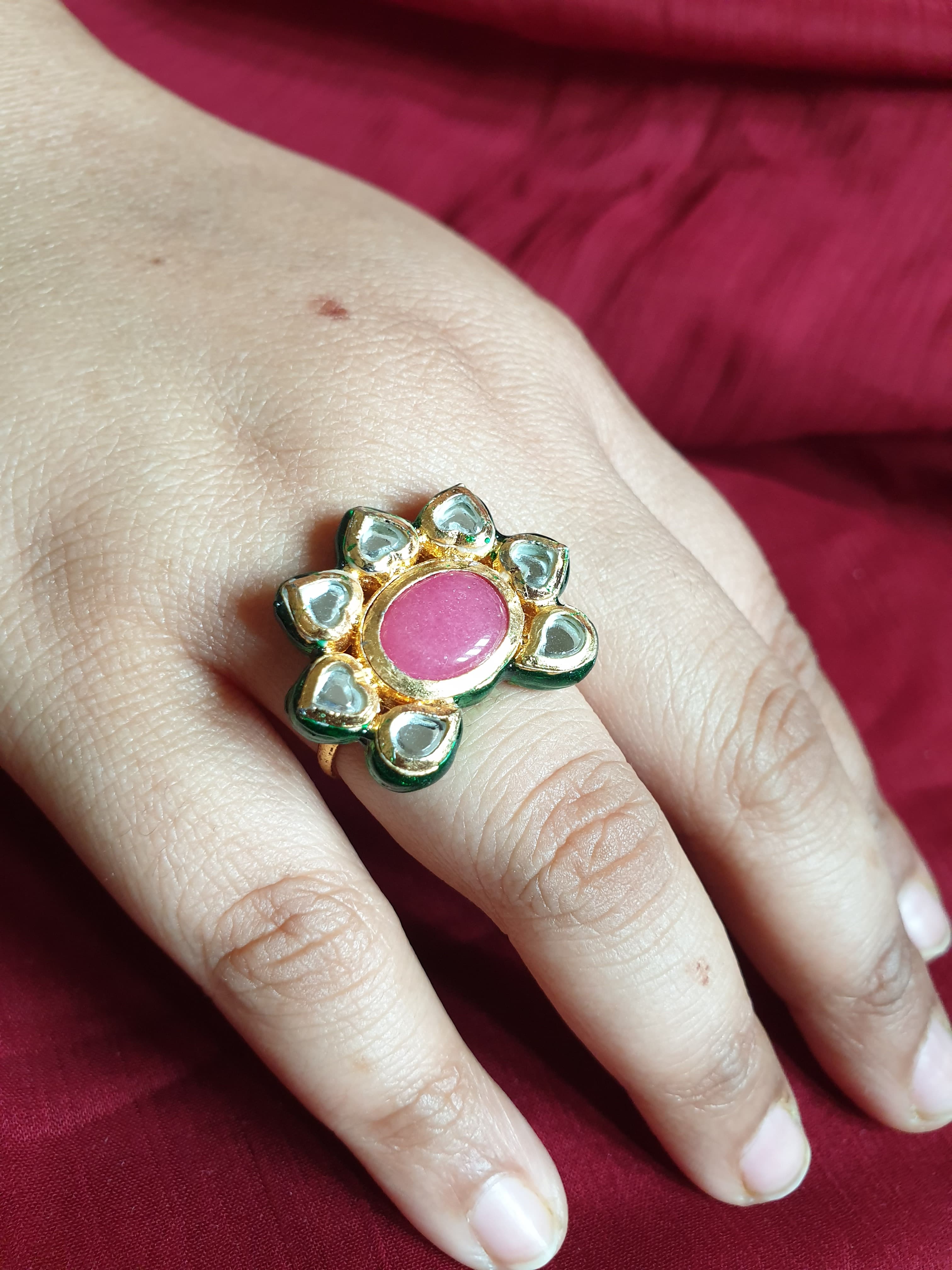 Pink Stone Kundan Adjustable Ring