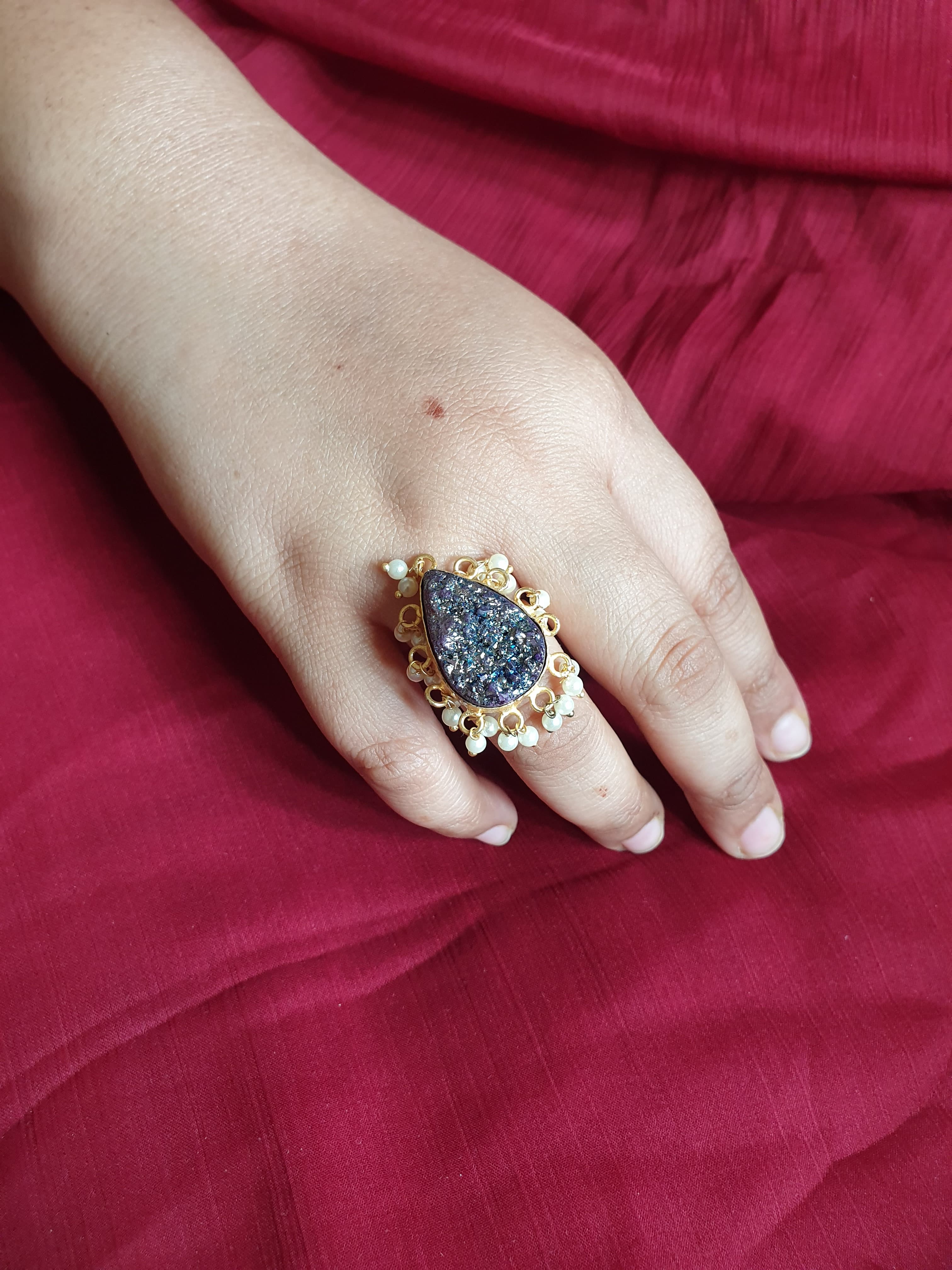 Drop Stone Ring Drop Shape Shiny Stone Adjustable Ring – Jaipri