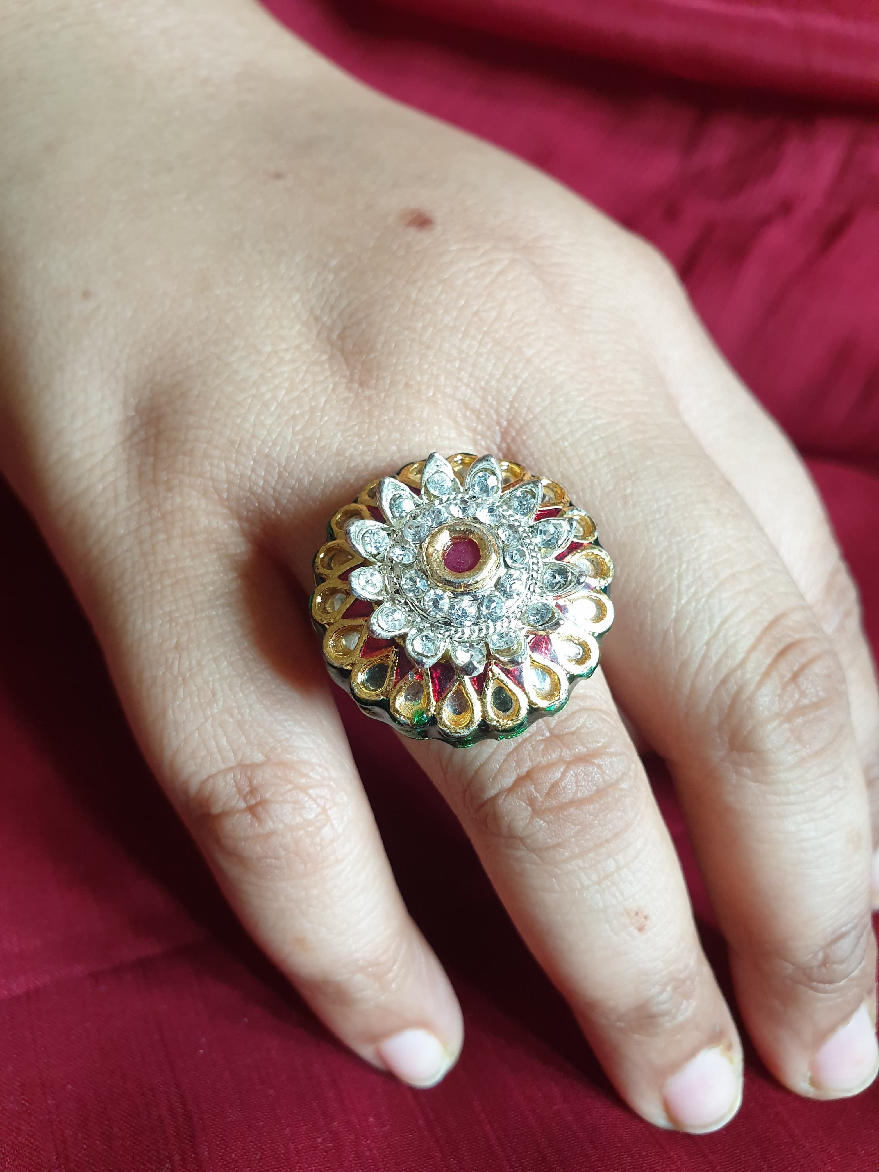 Gold Kundan AD Stone Adjustable Ring