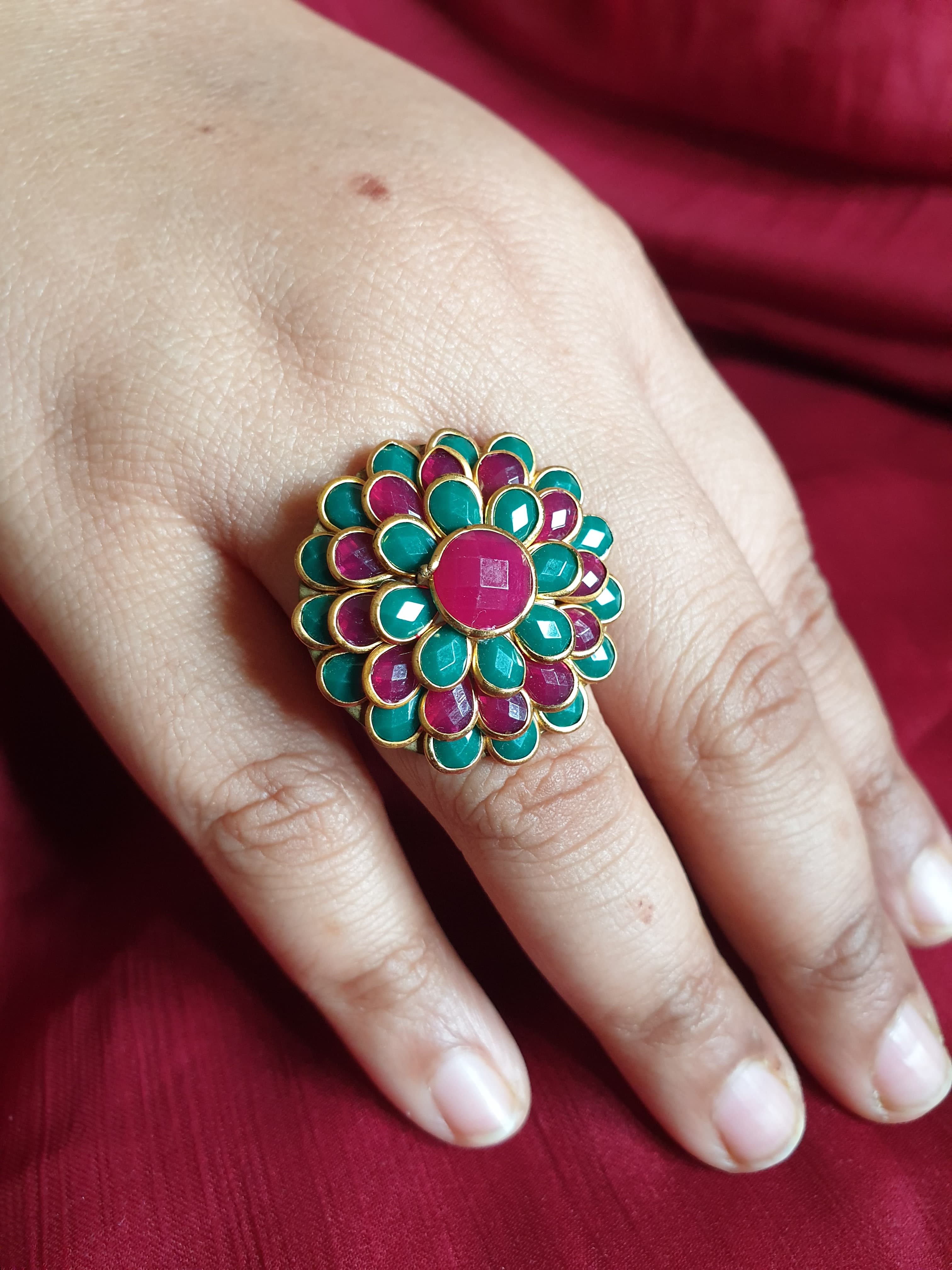 Floral Big Stone Adjustable Ring