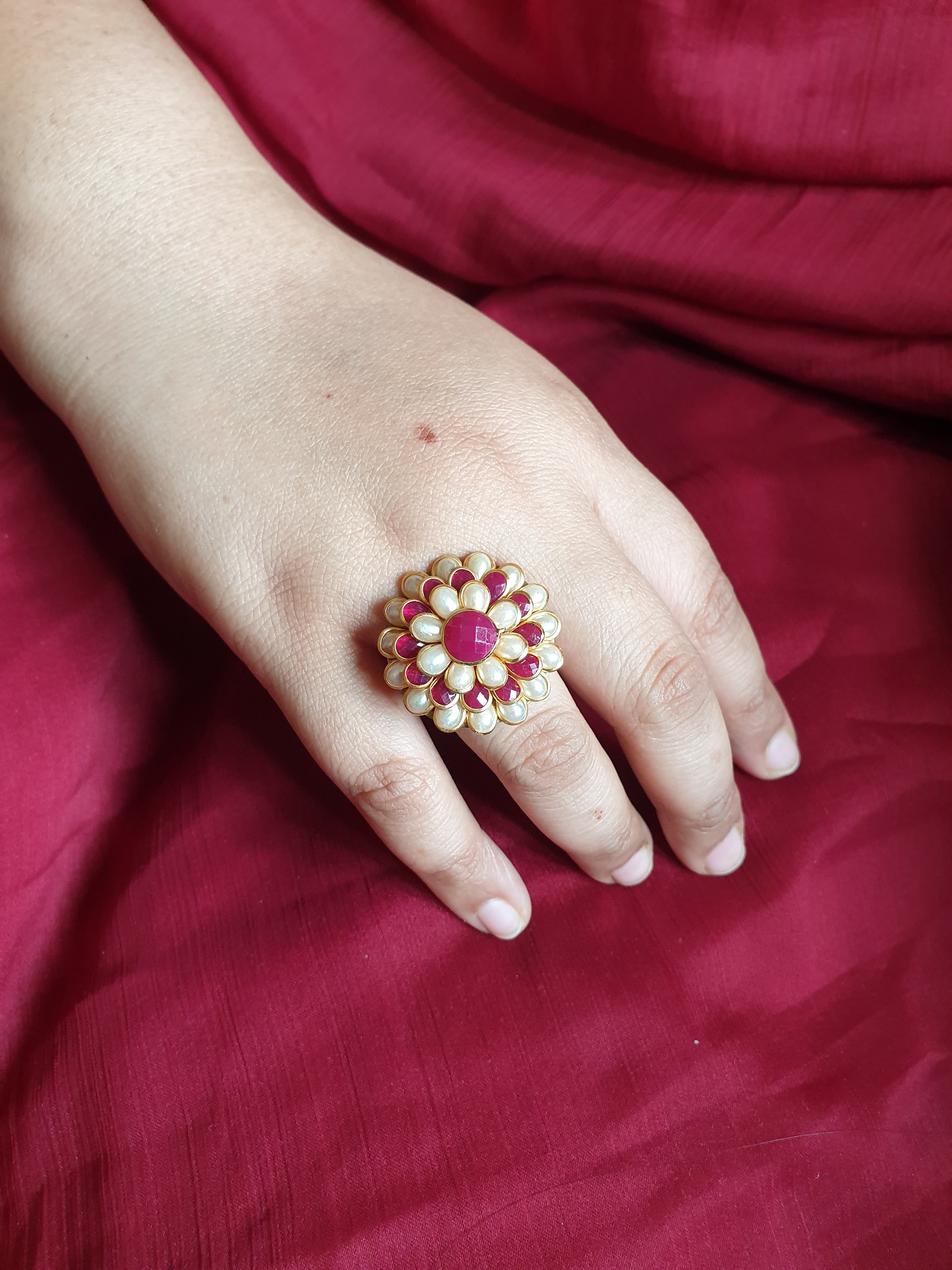 Big Floral Stone Adjustable Ring