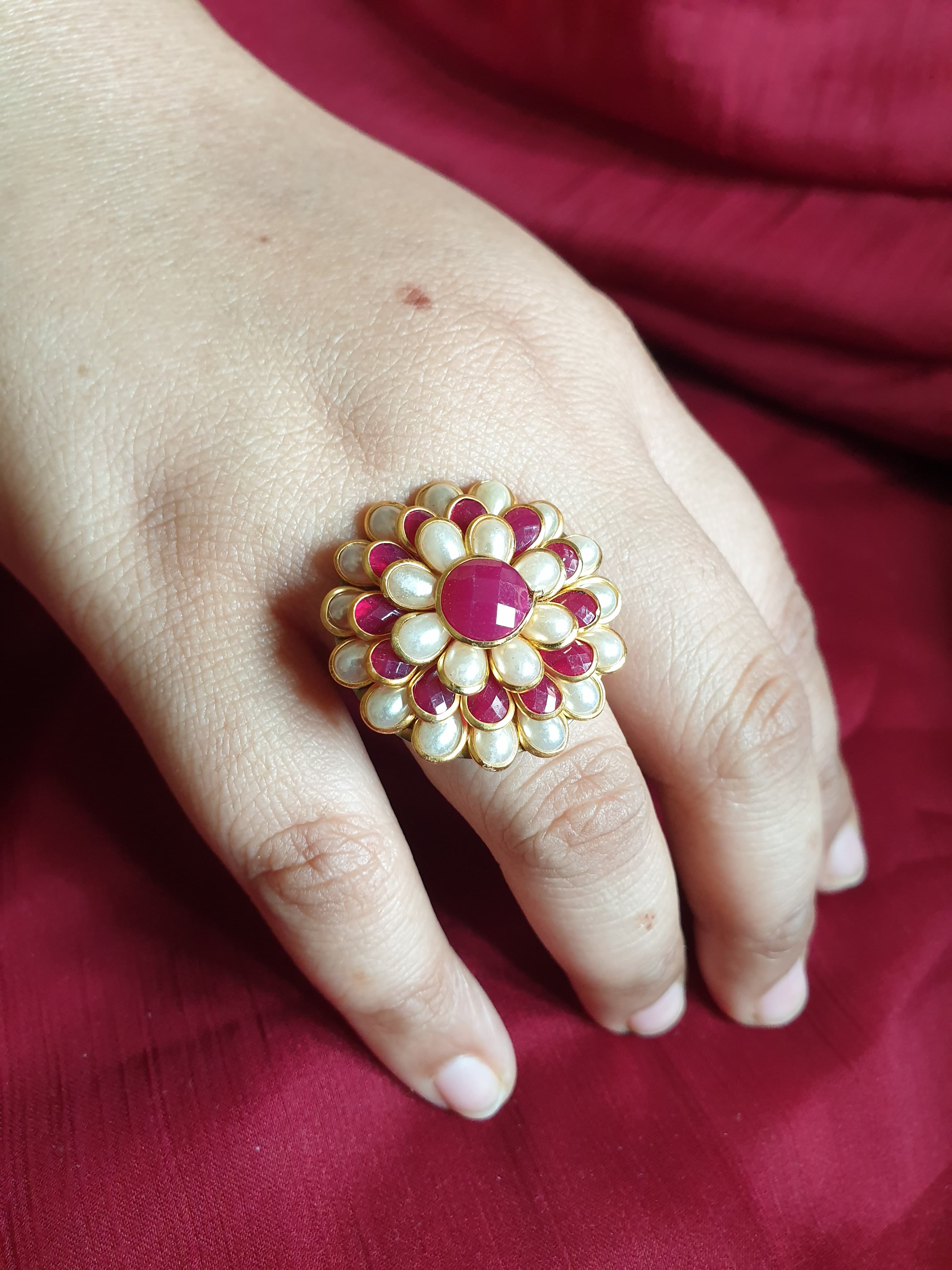 Big Floral Stone Adjustable Ring