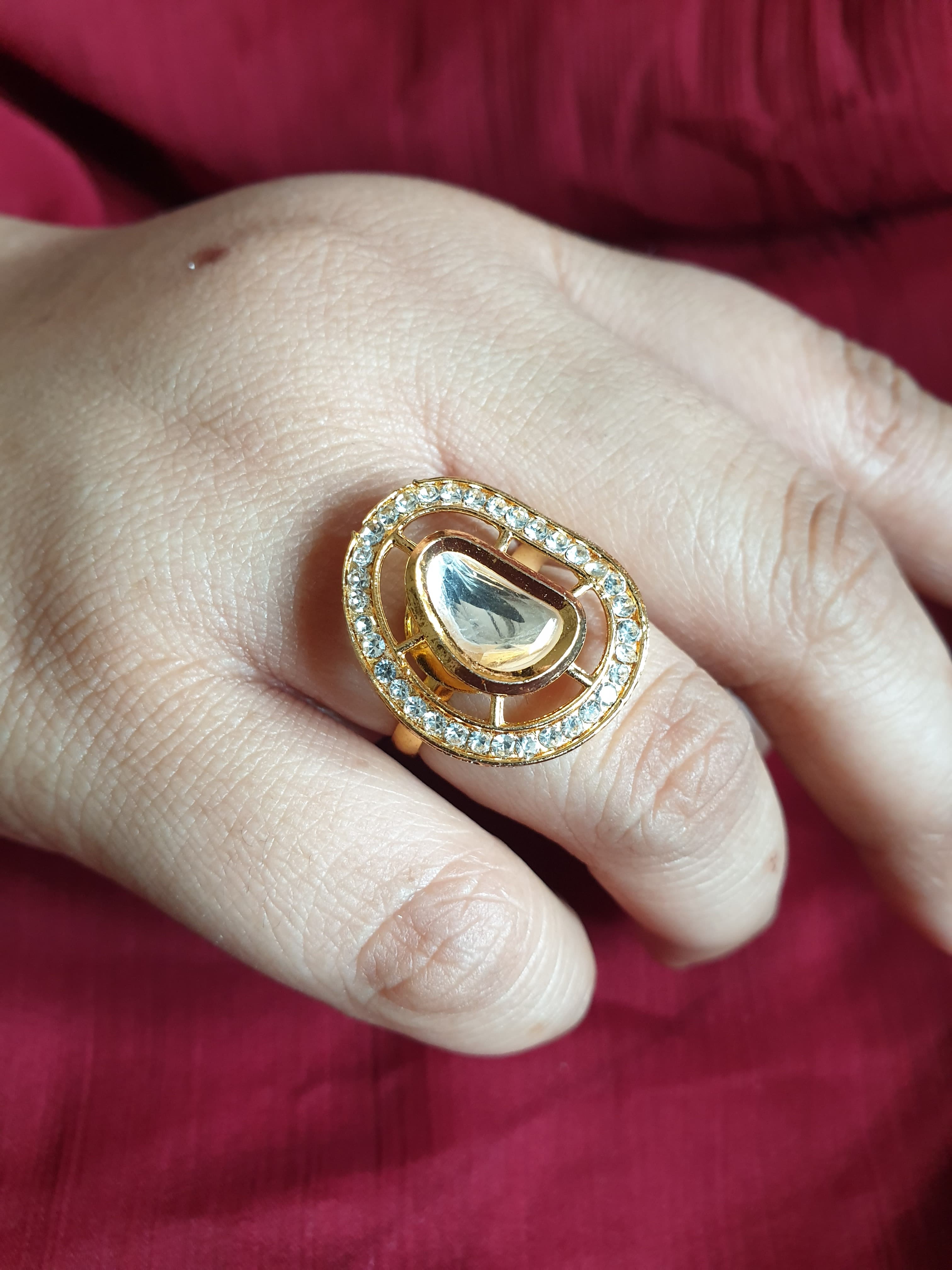 Kundan Gold Tone Adjustable Ring