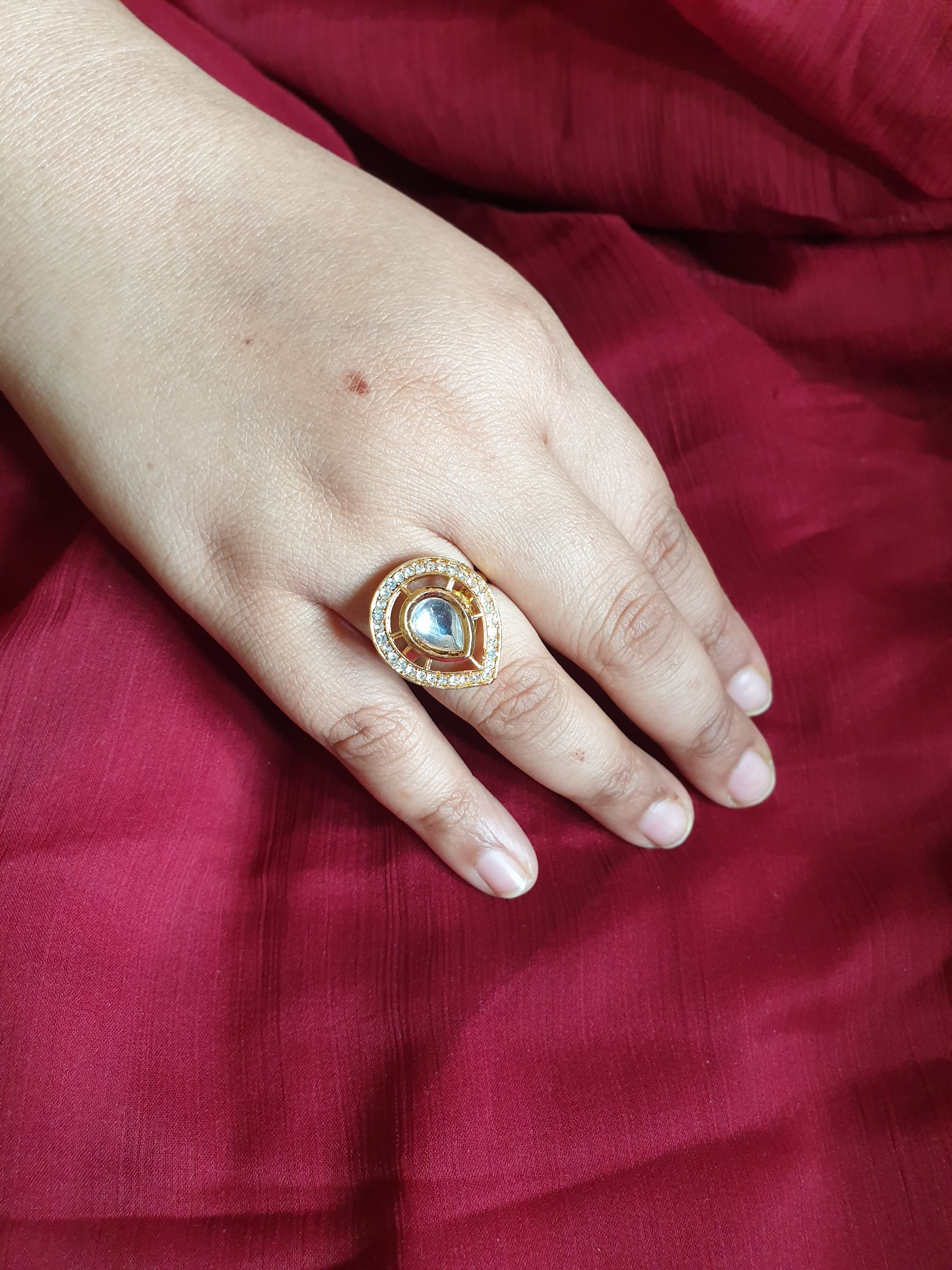 Drop Kundan Gold Tone Adjustable Ring