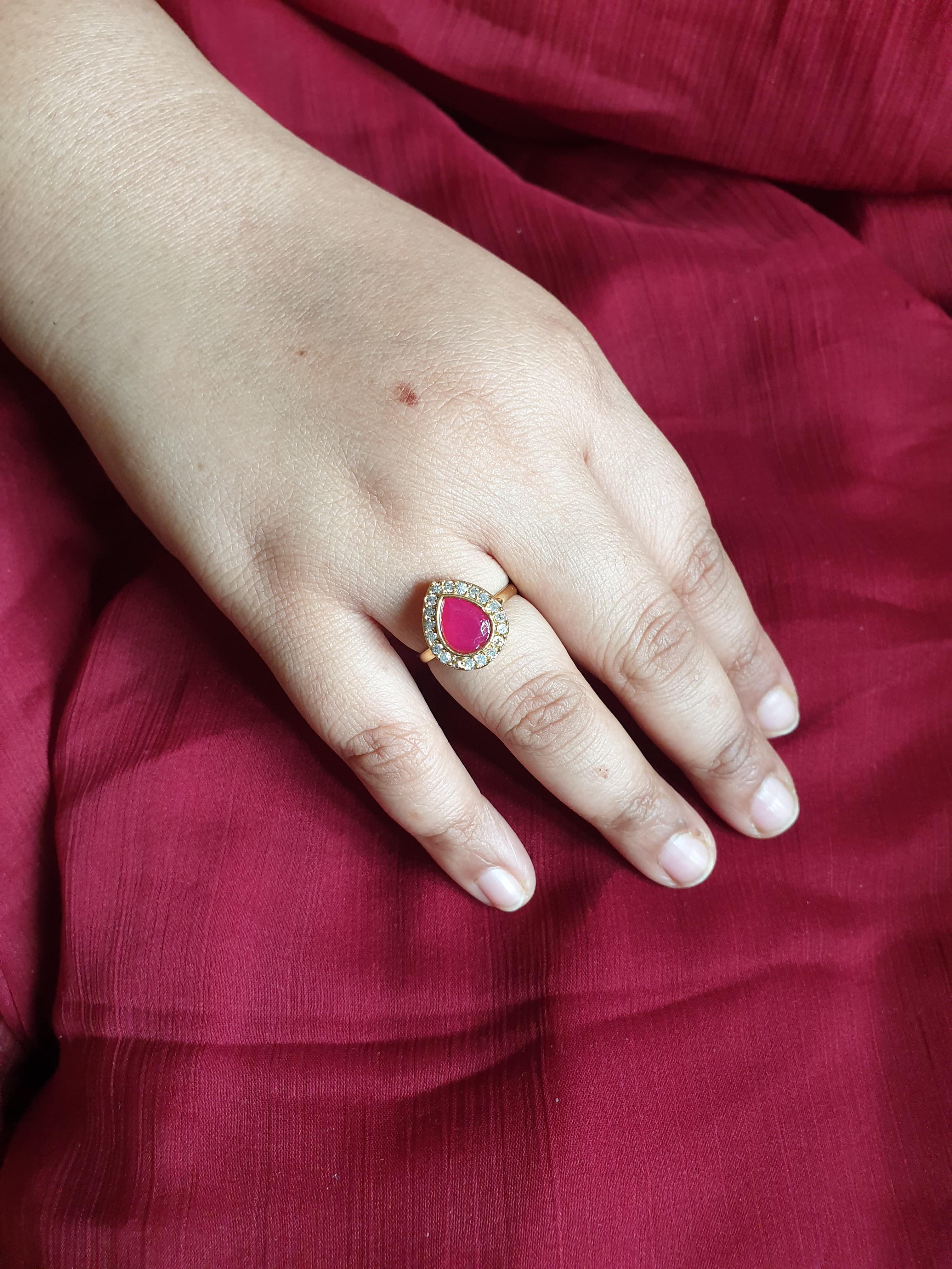 Red Pear Stone Small Adjustable Ring