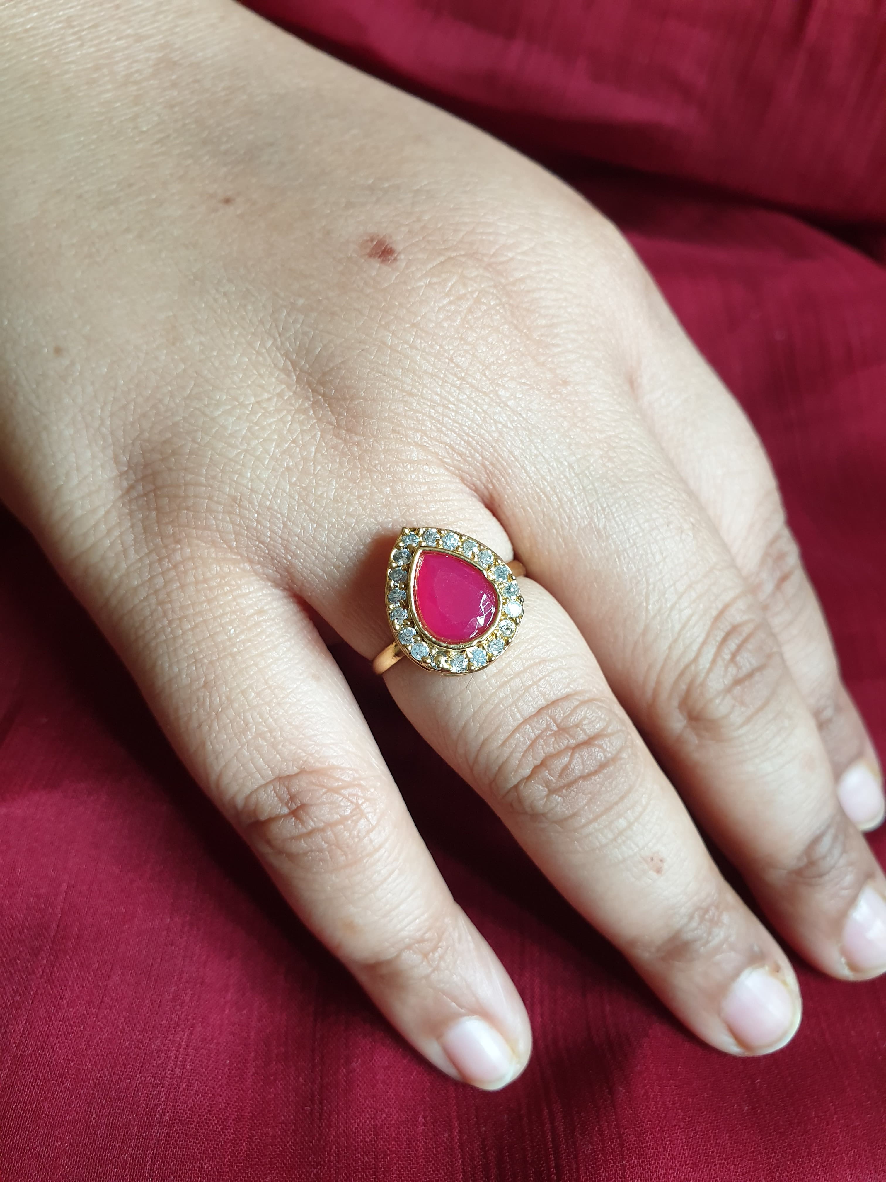 Red Pear Stone Small Adjustable Ring