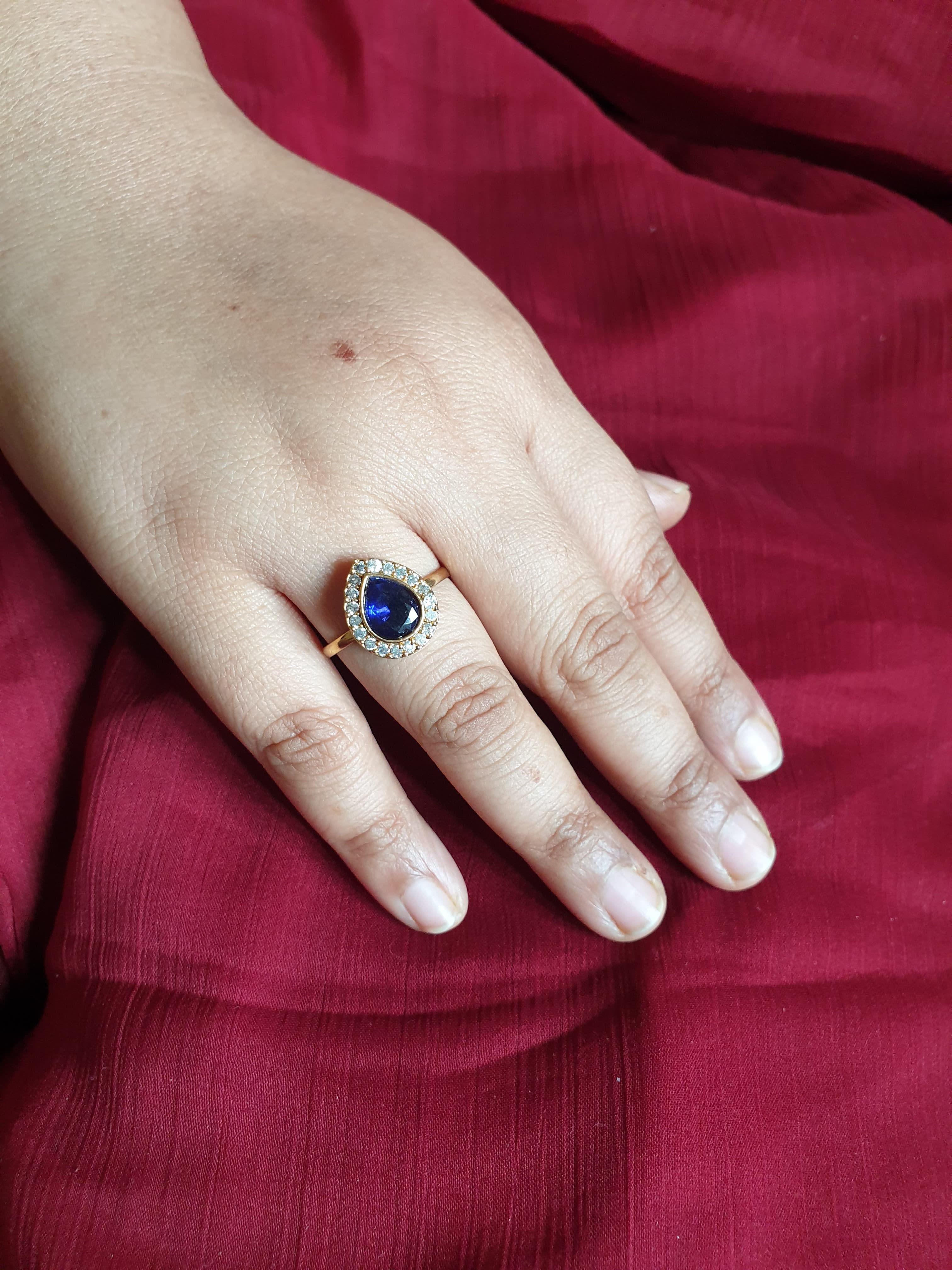 Dark Blue Pear Stone Small Adjustable Ring