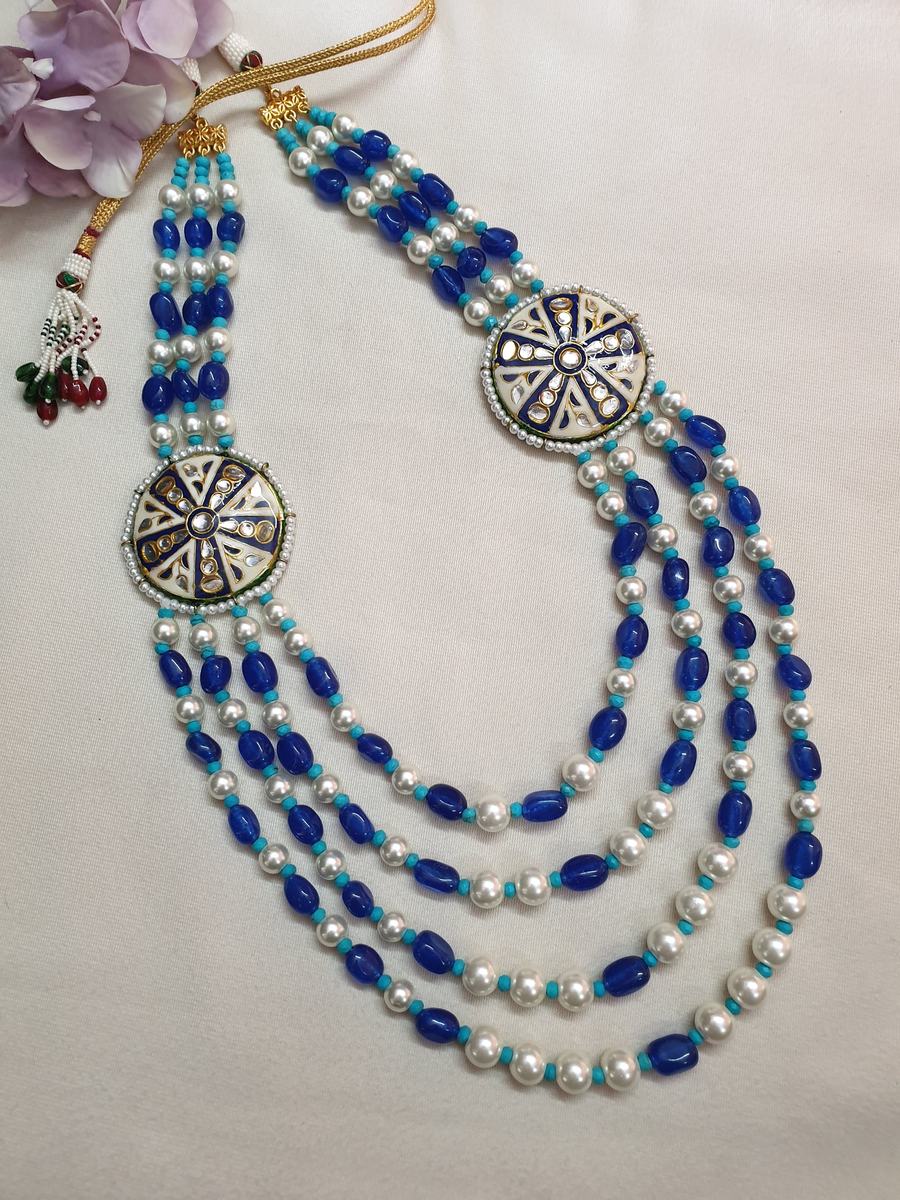 Kundan Meenakari Blue and Pearl Beaded Necklace