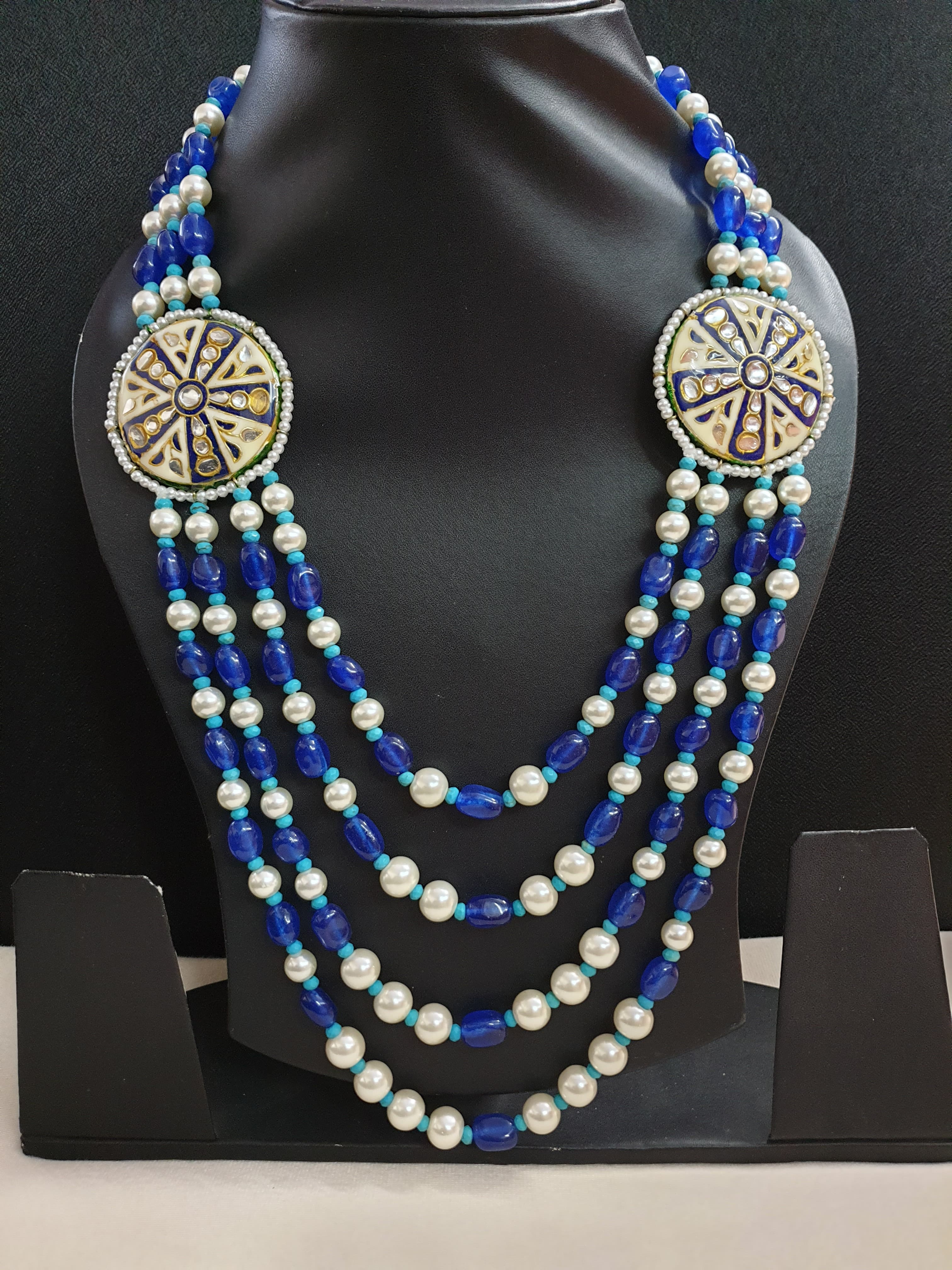 Kundan Meenakari Blue and Pearl Beaded Necklace