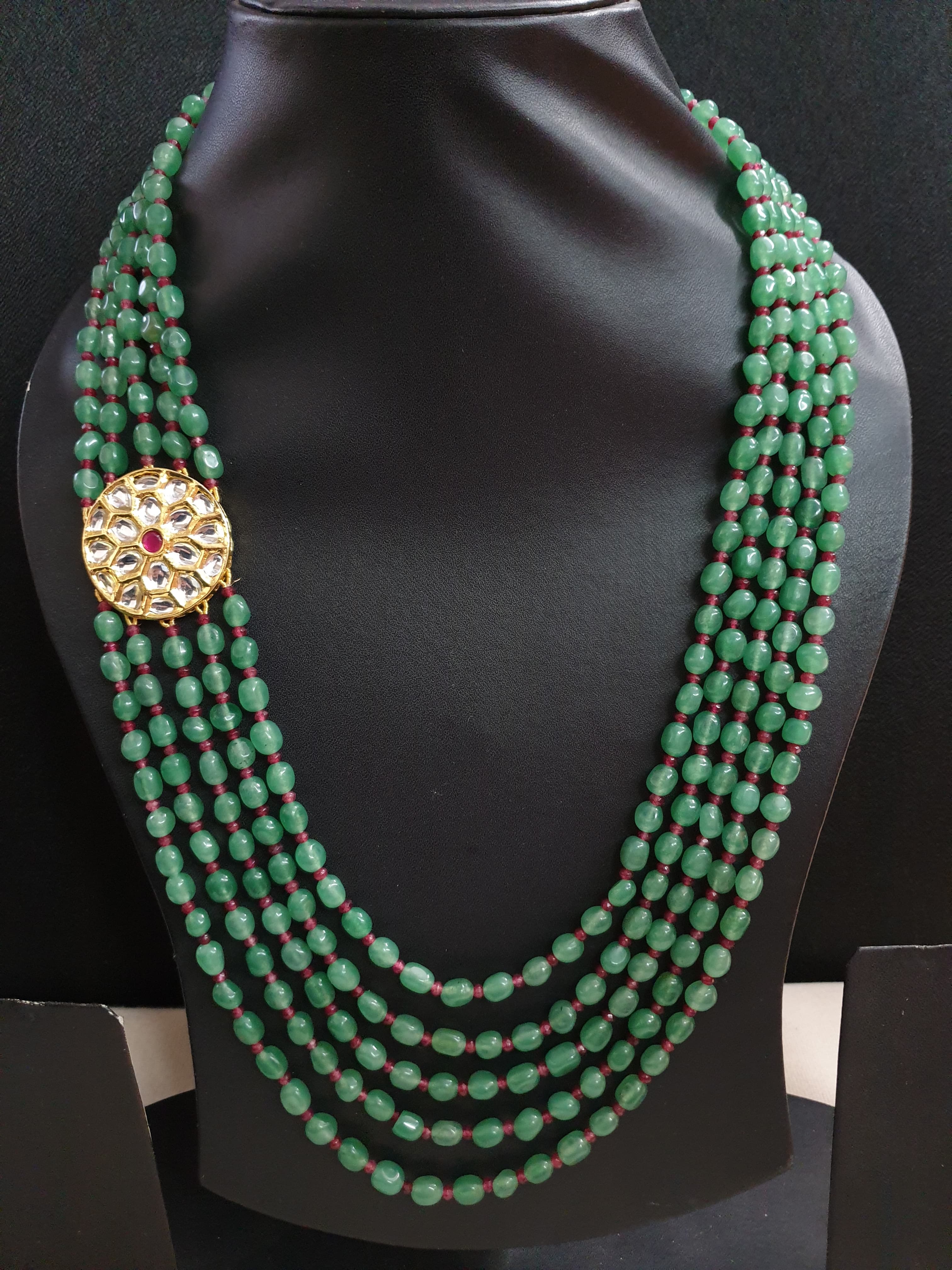 Kundan Green Beaded Long Necklace