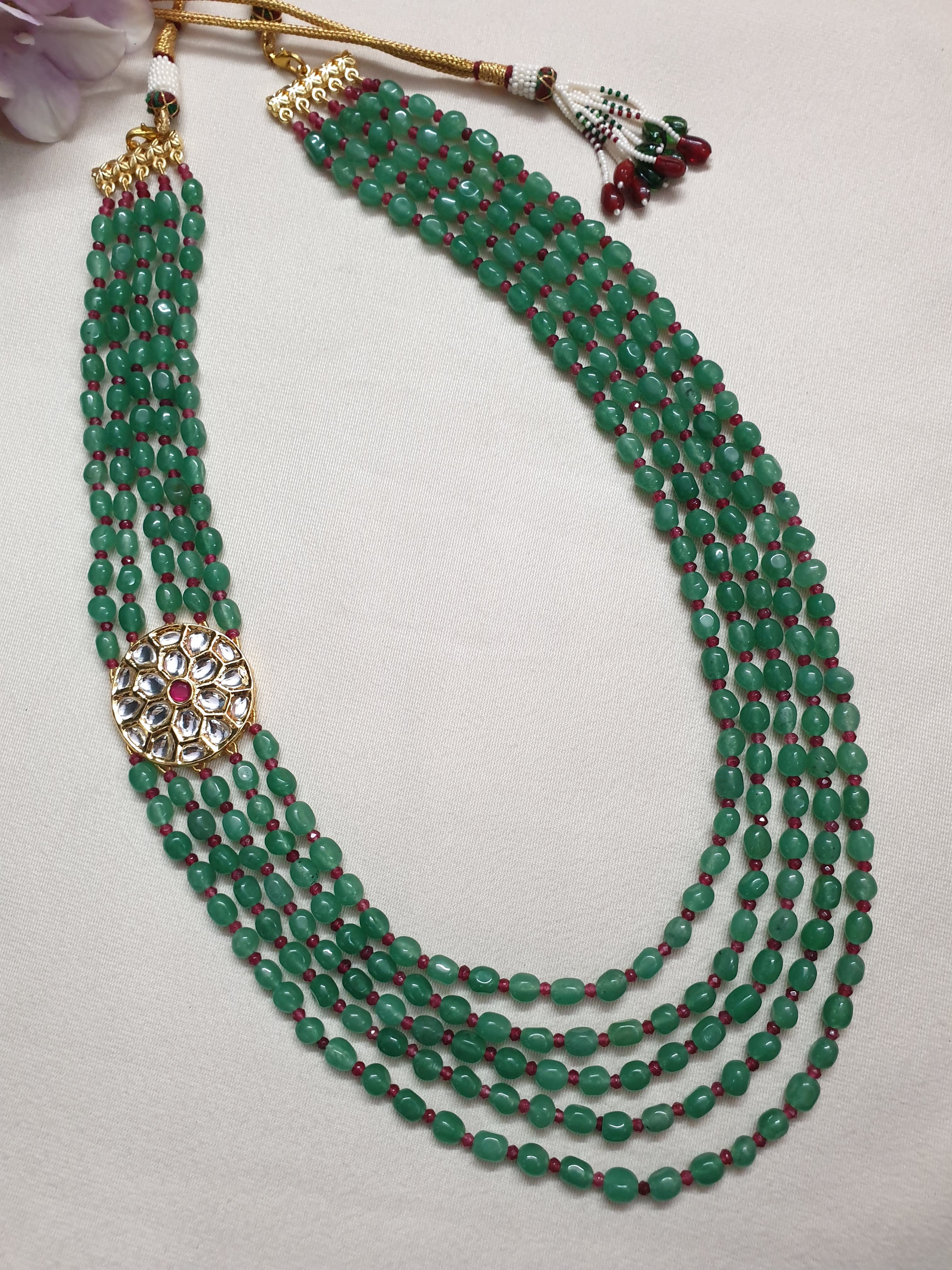 Kundan Green Beaded Long Necklace