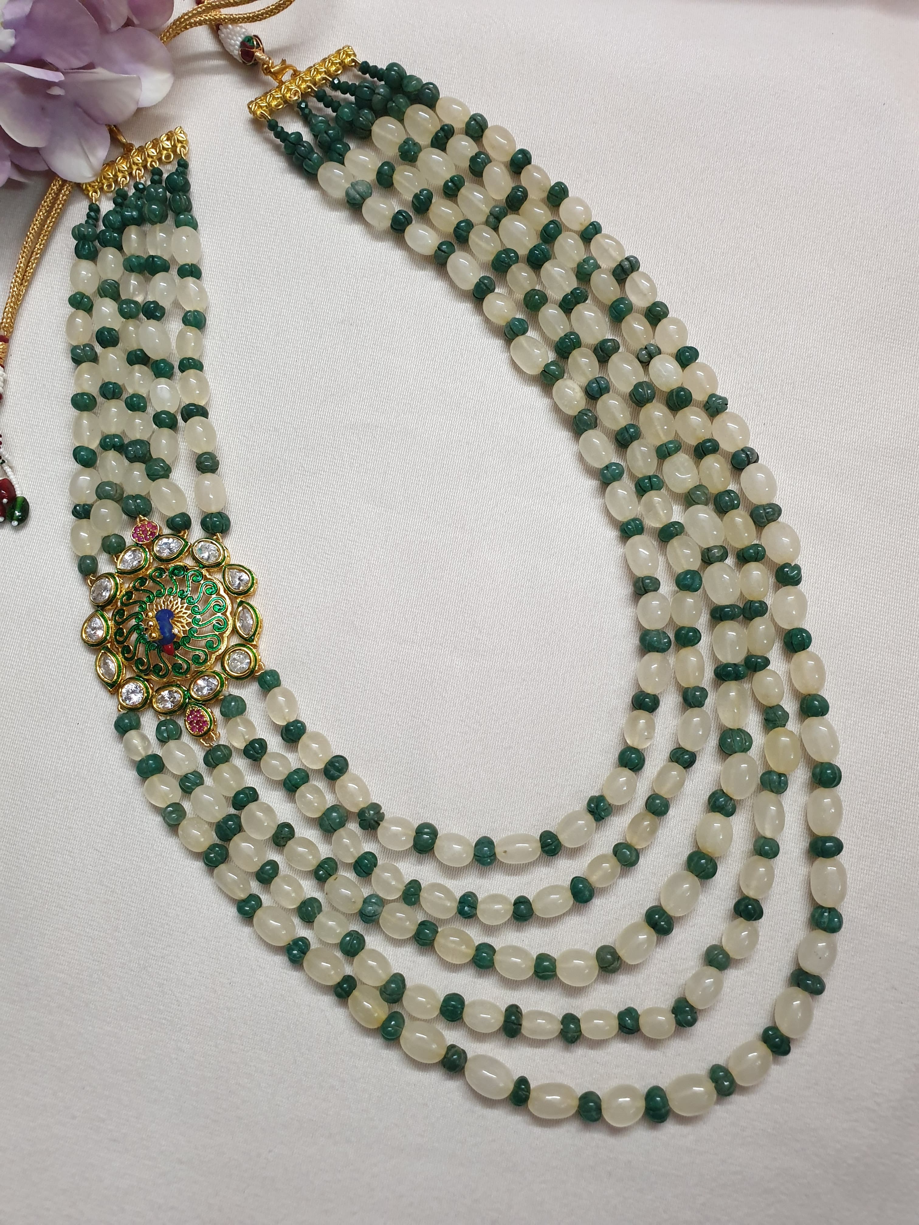 Designer Green Pumpkin Beaded Long Necklace