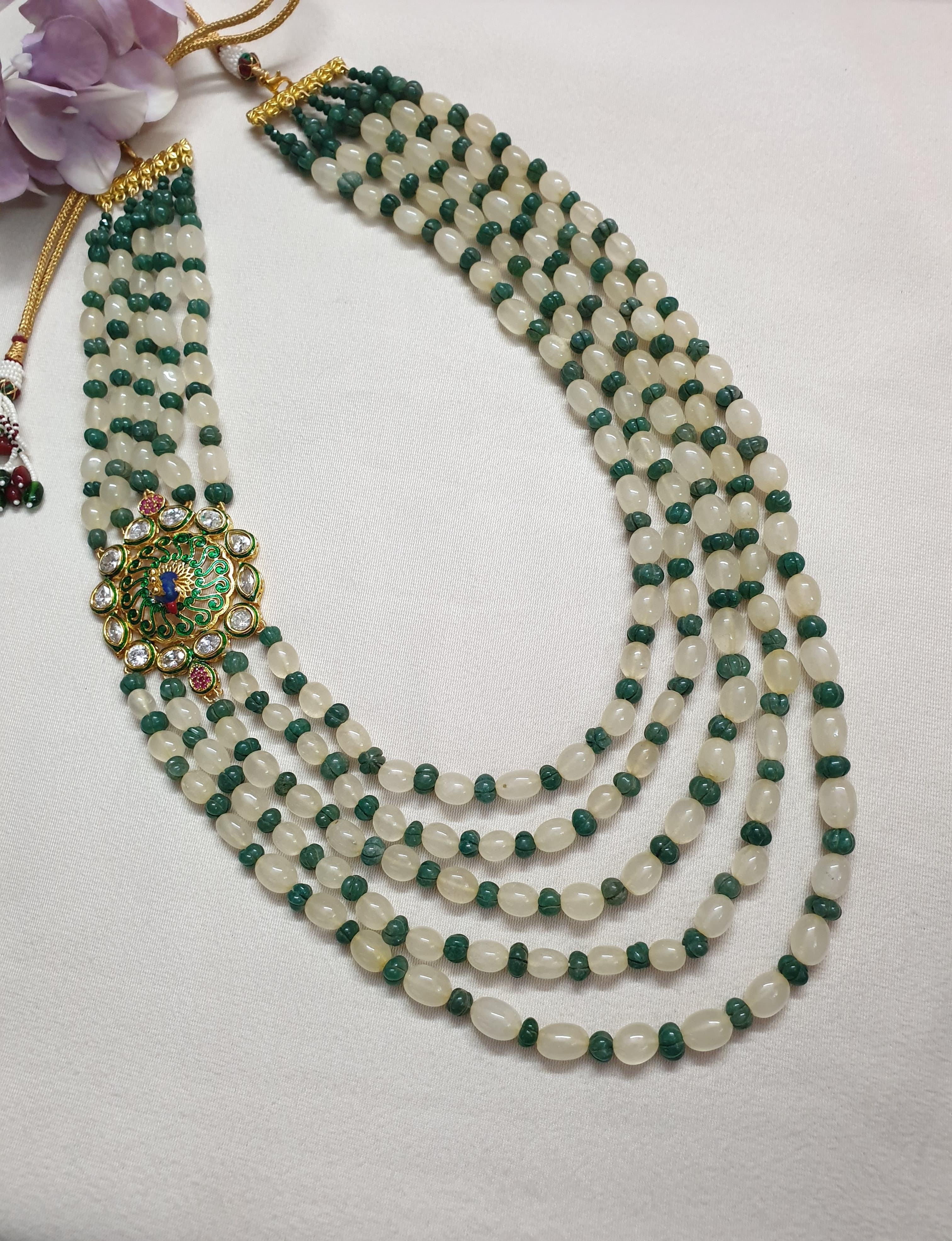 Designer Green Pumpkin Beaded Long Necklace