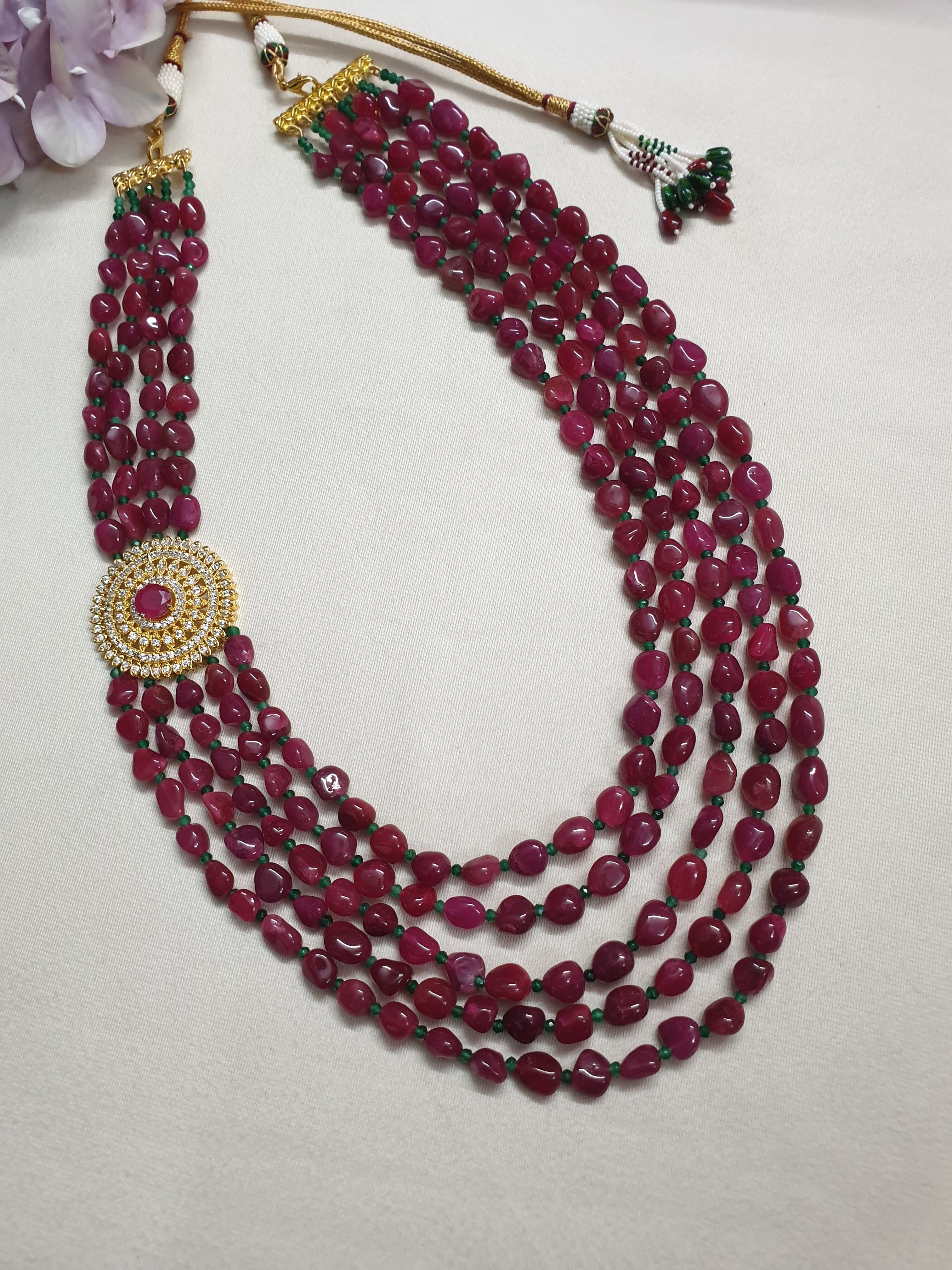 Designer Ruby Red Stone Kundan Beaded Long Necklace