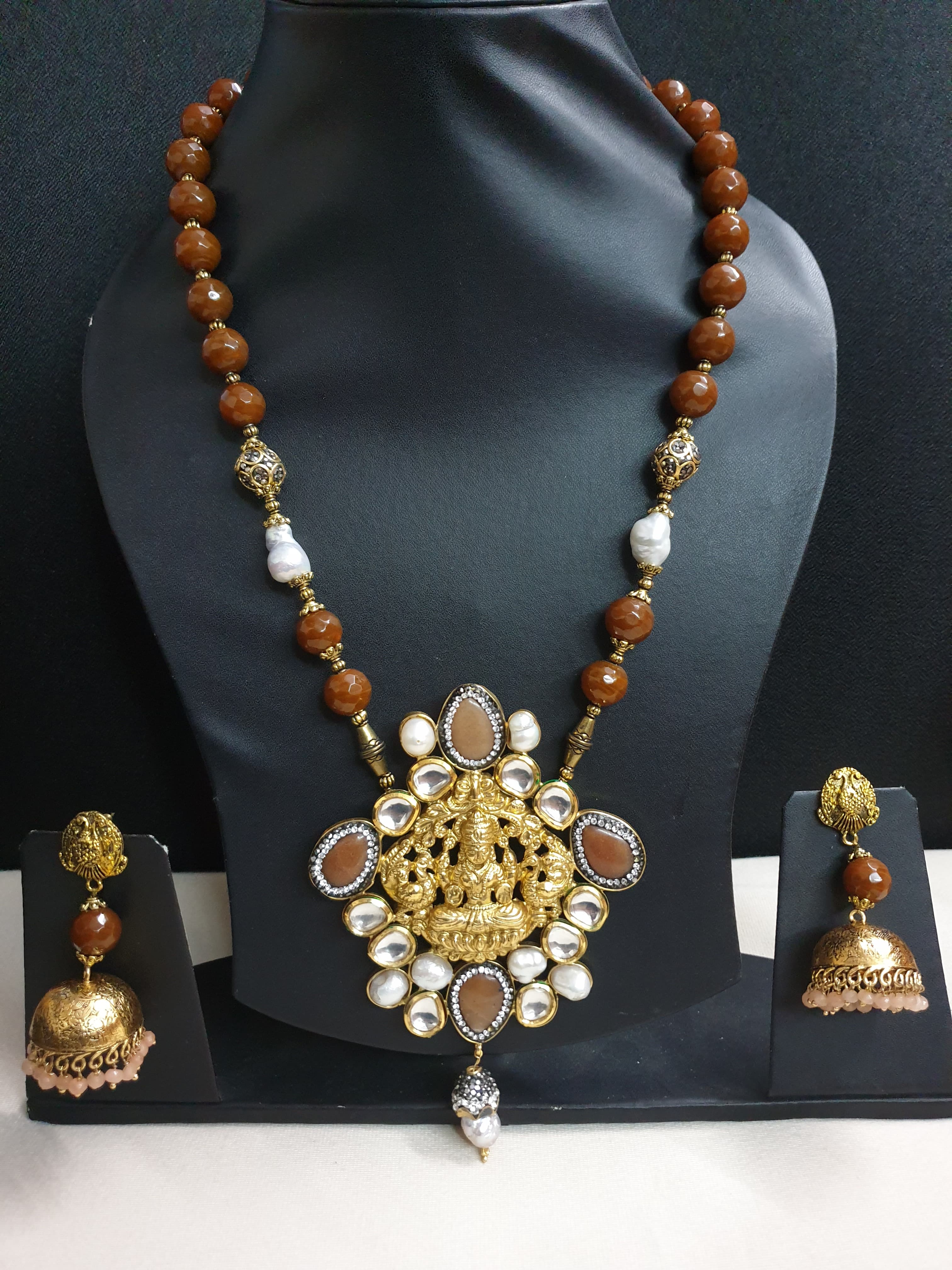 Gold Tone Temple Jewellery Set With Earrings