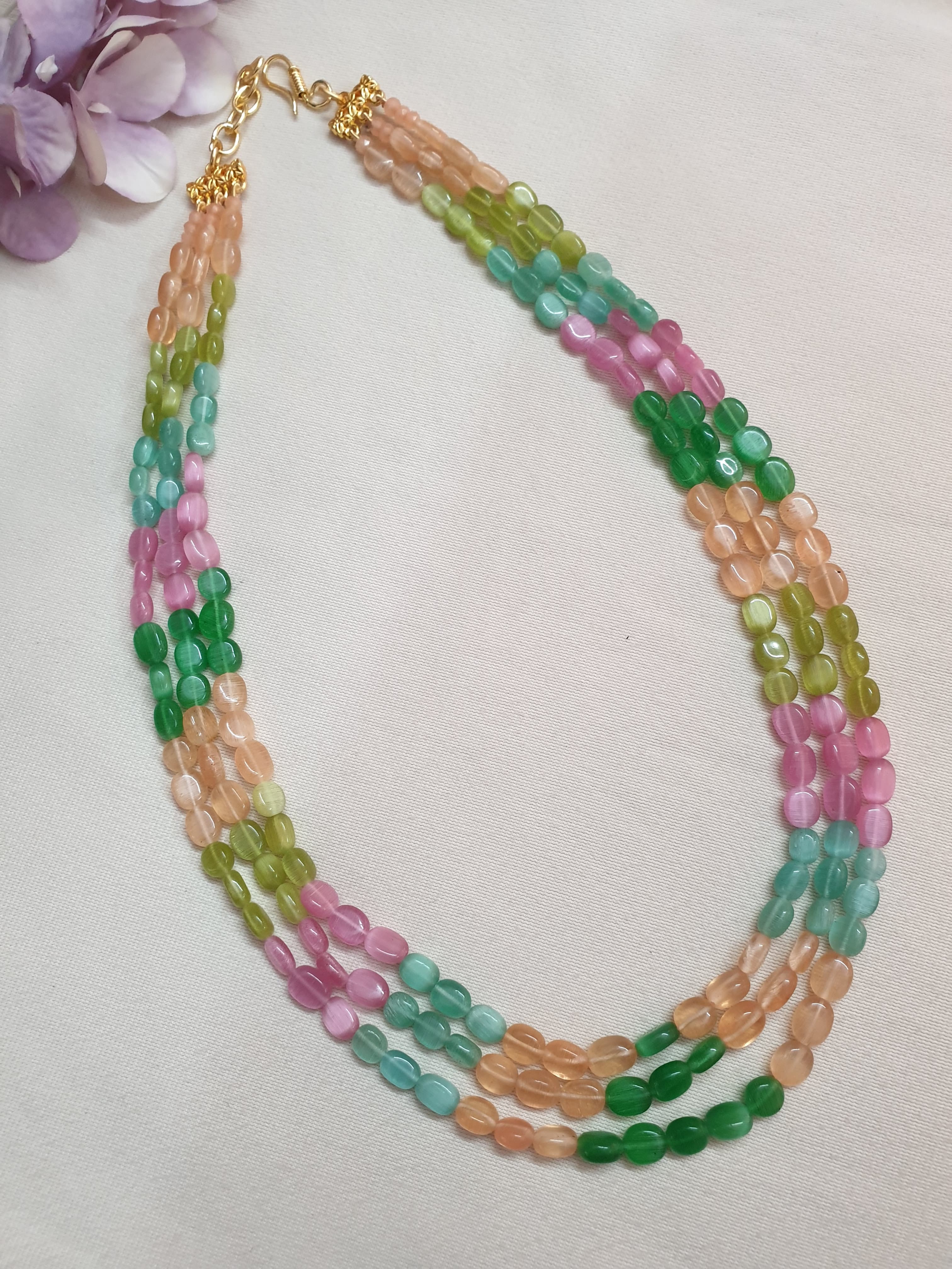 Multi Color Stone Three Layered Necklace