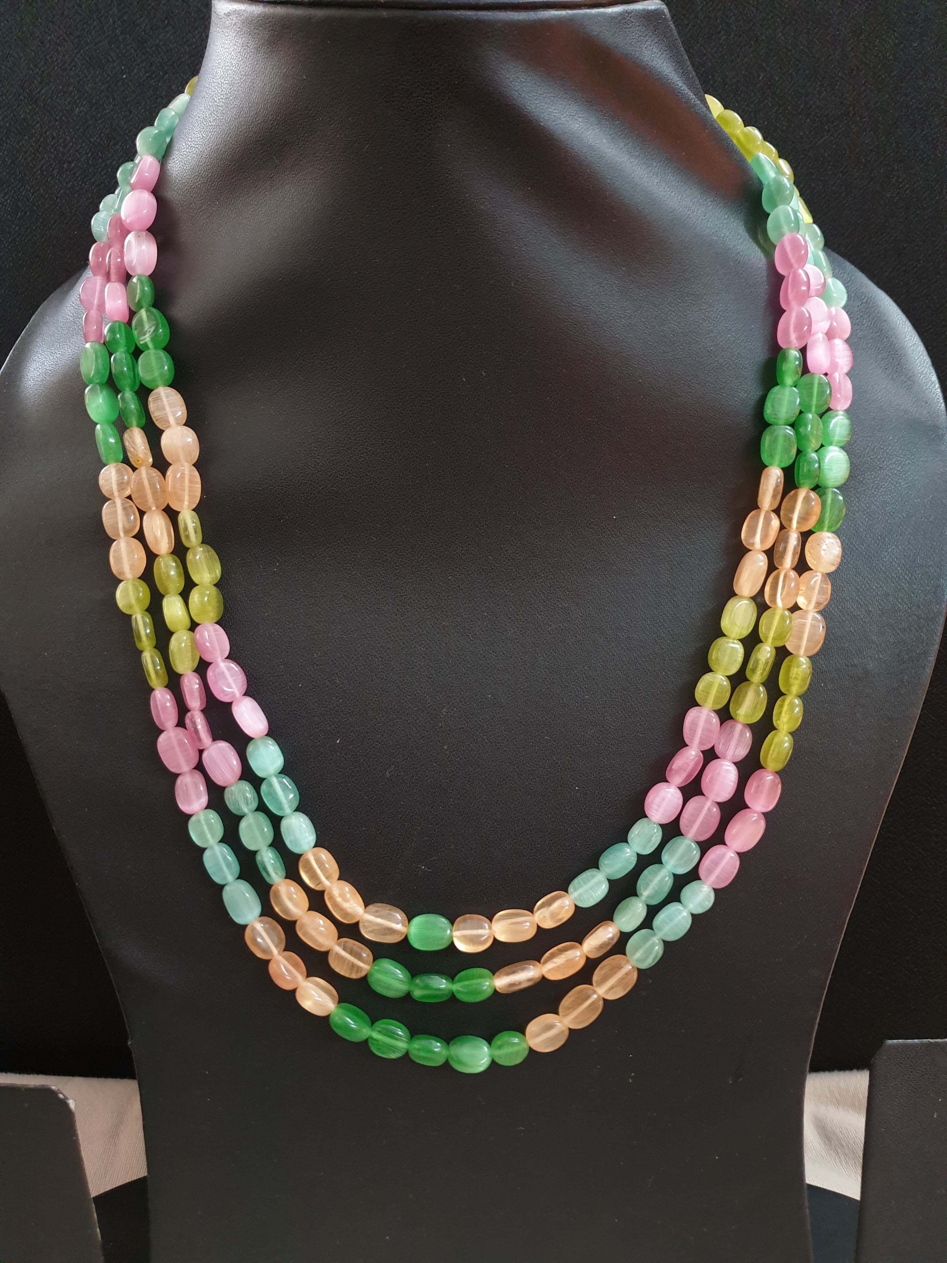 Multi Color Stone Three Layered Necklace