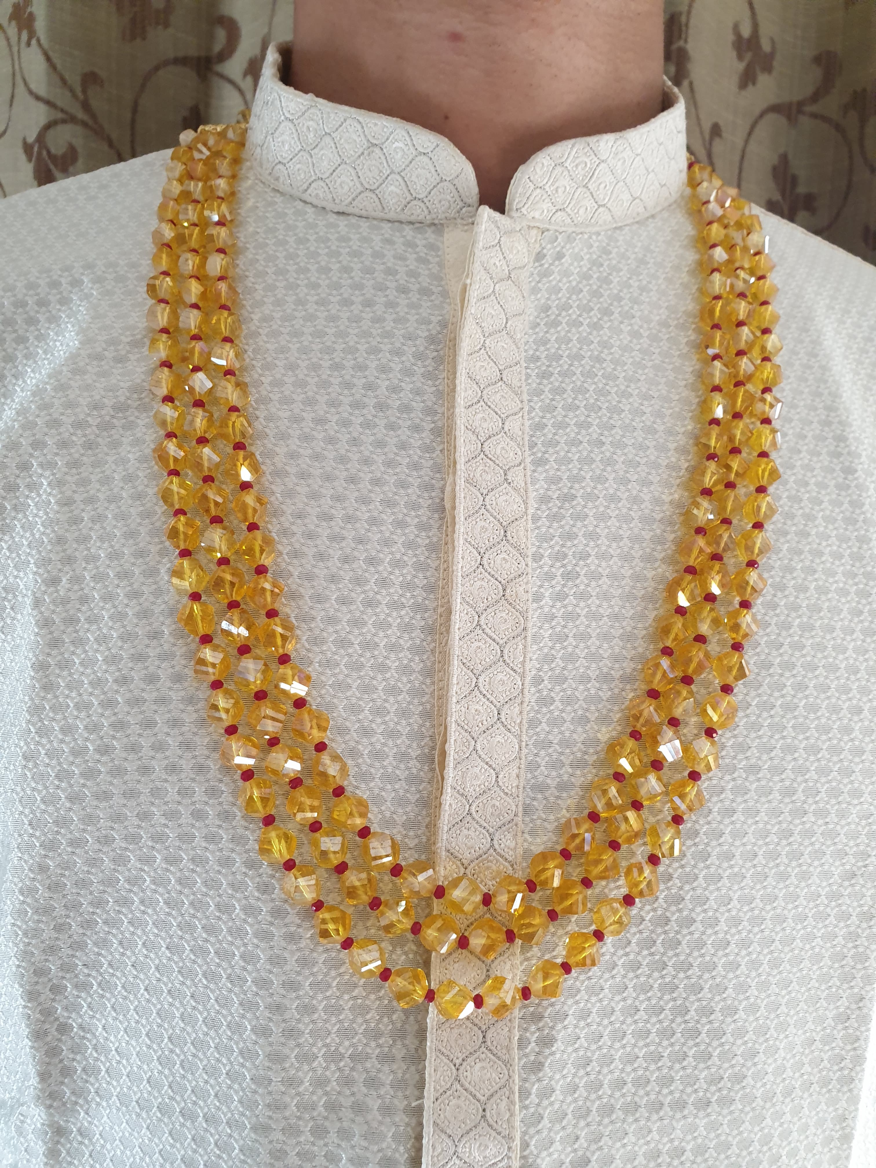 Three Layered Yellow Stone Beads Groom Necklace