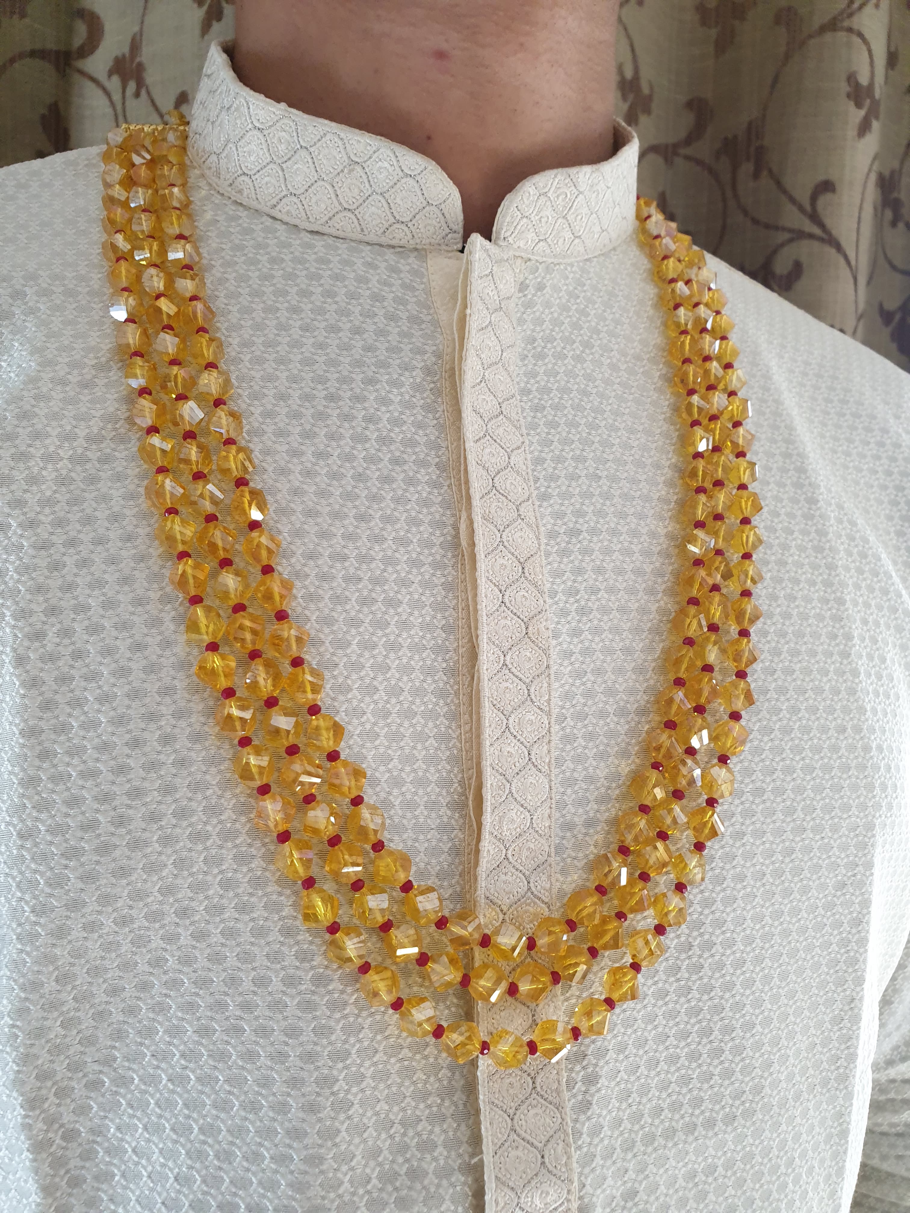 Three Layered Yellow Stone Beads Groom Necklace