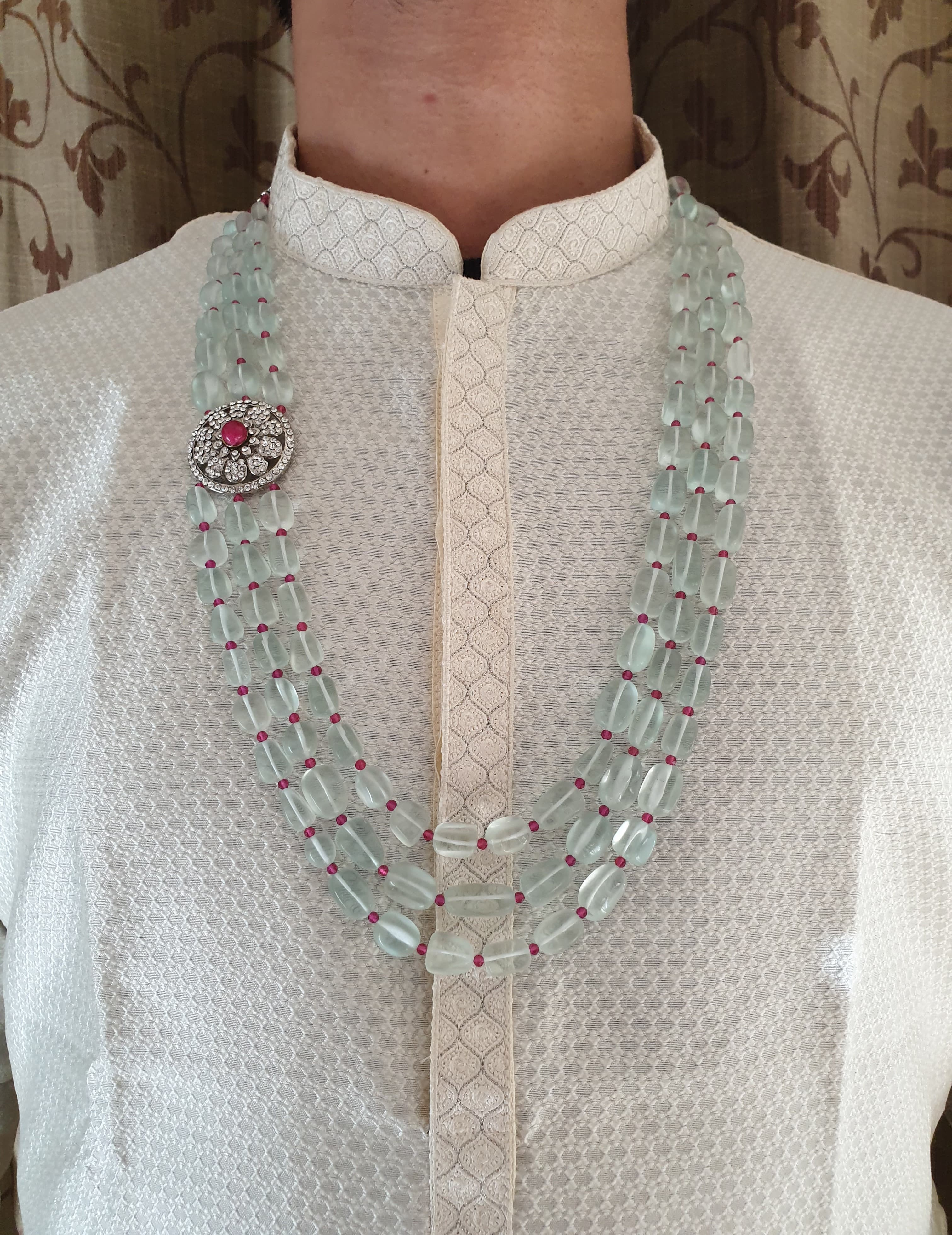 Three Layered Light Sea Green Designer Groom Necklace