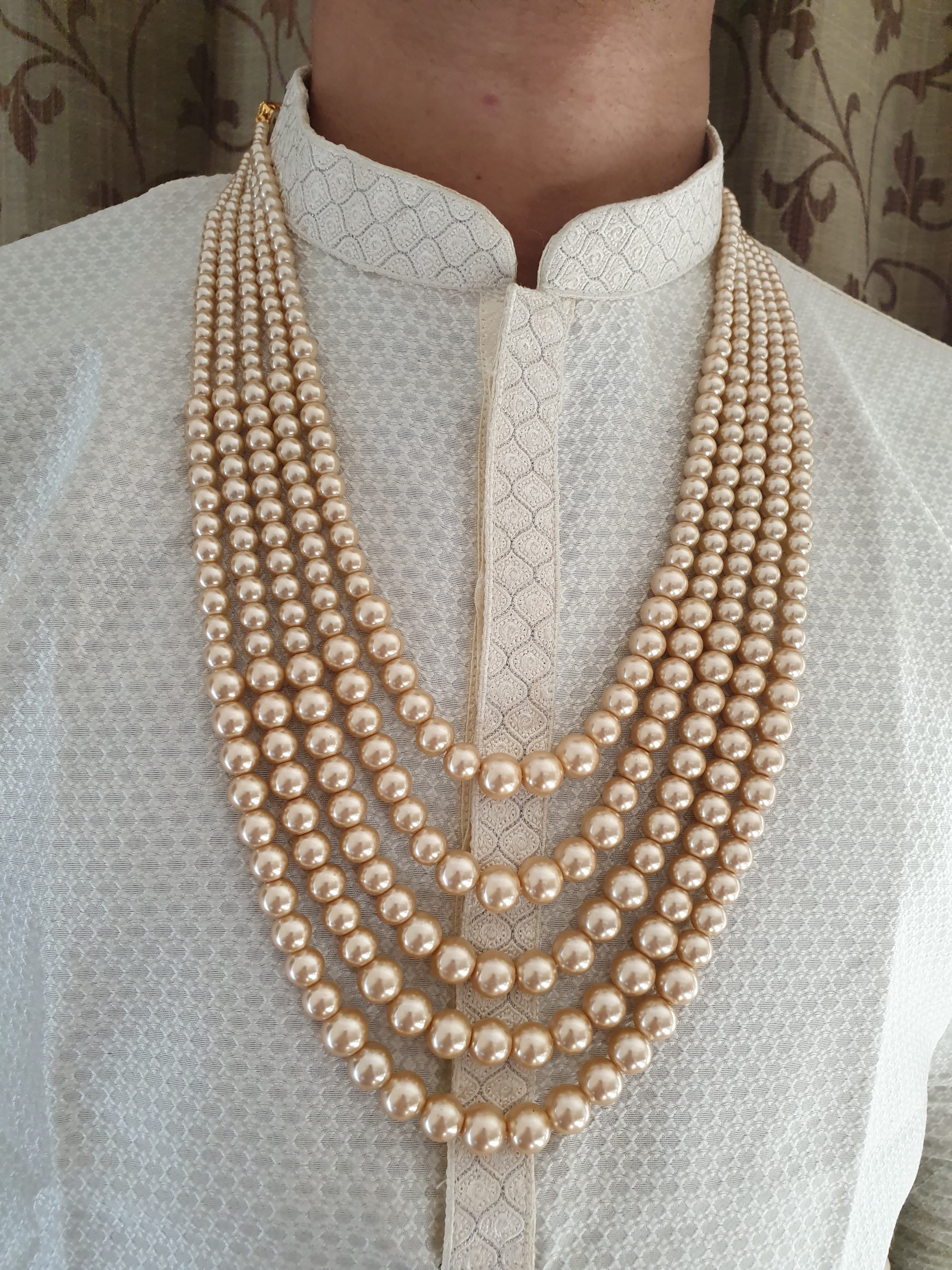 Five Layered Golden Pearl Beads Groom Necklace