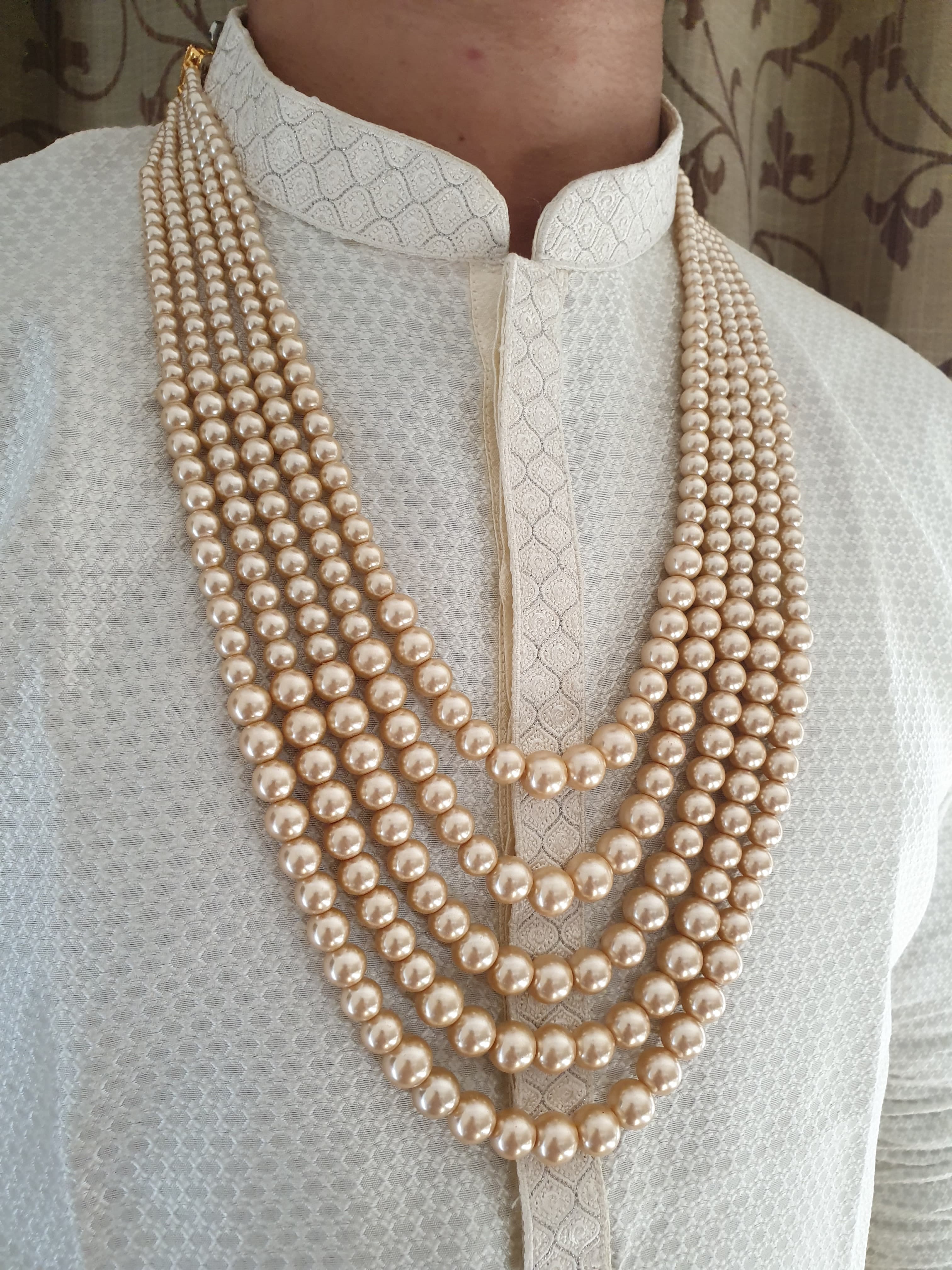 Five Layered Golden Pearl Beads Groom Necklace