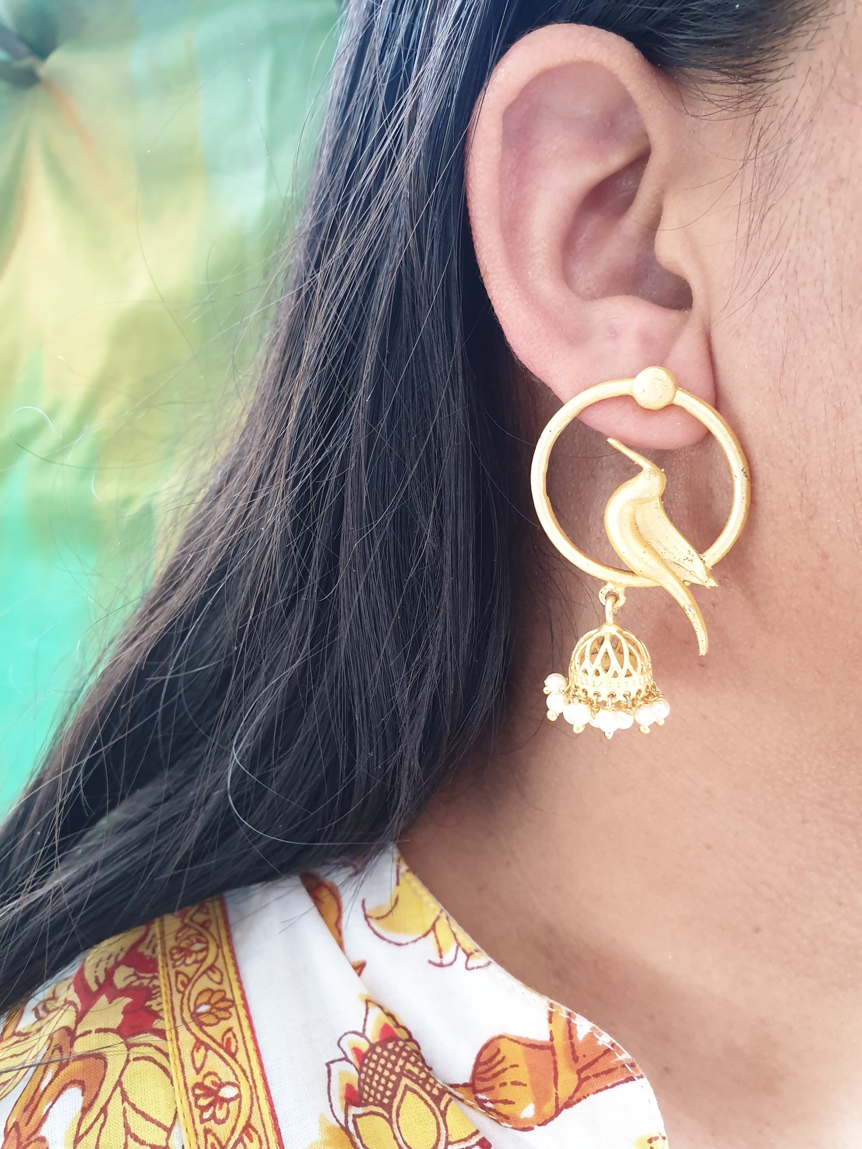 Bird Gold Matte Jhumki Earrings