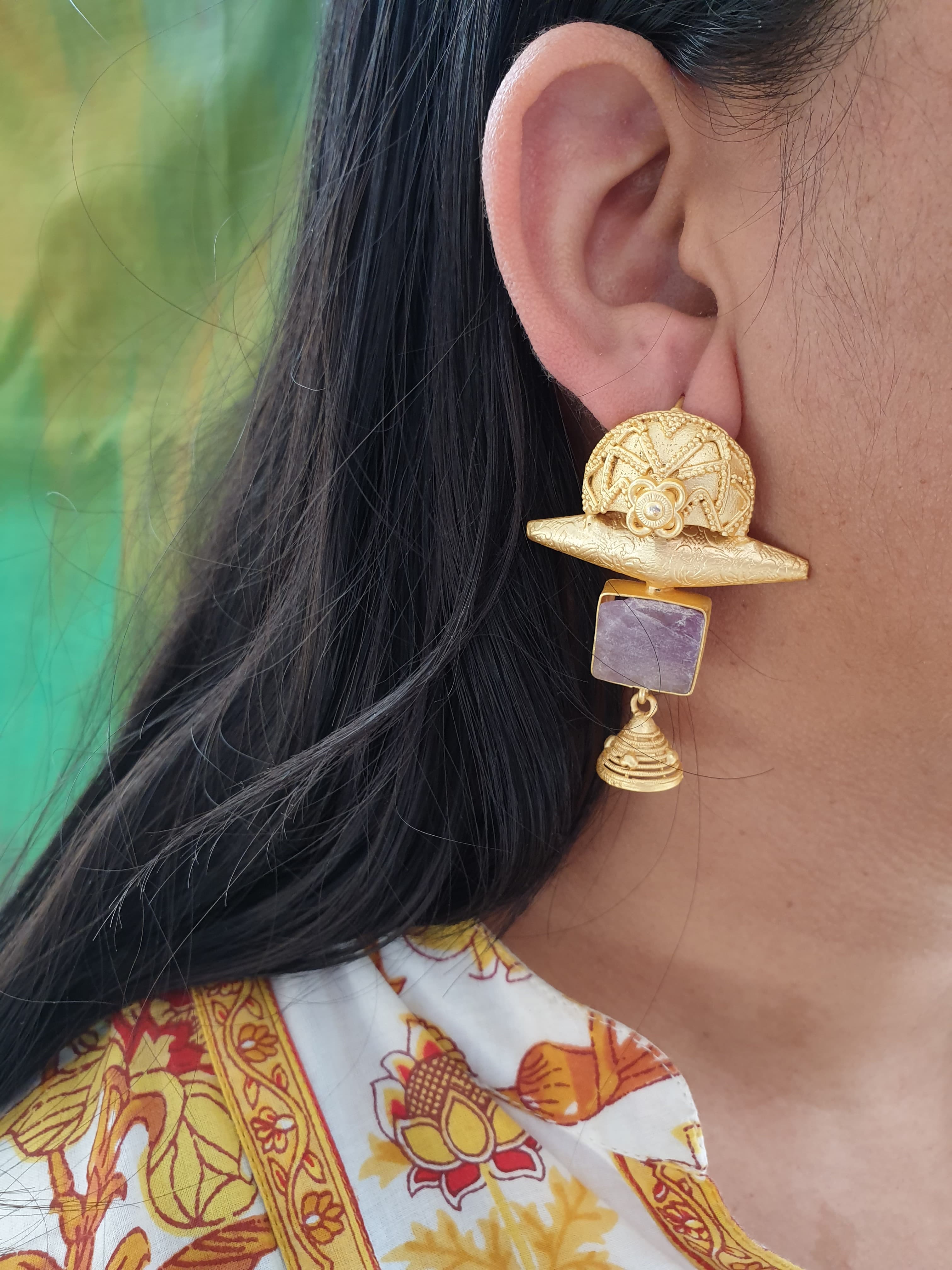 Mauve Druzy Stone Gold Matte Earrings