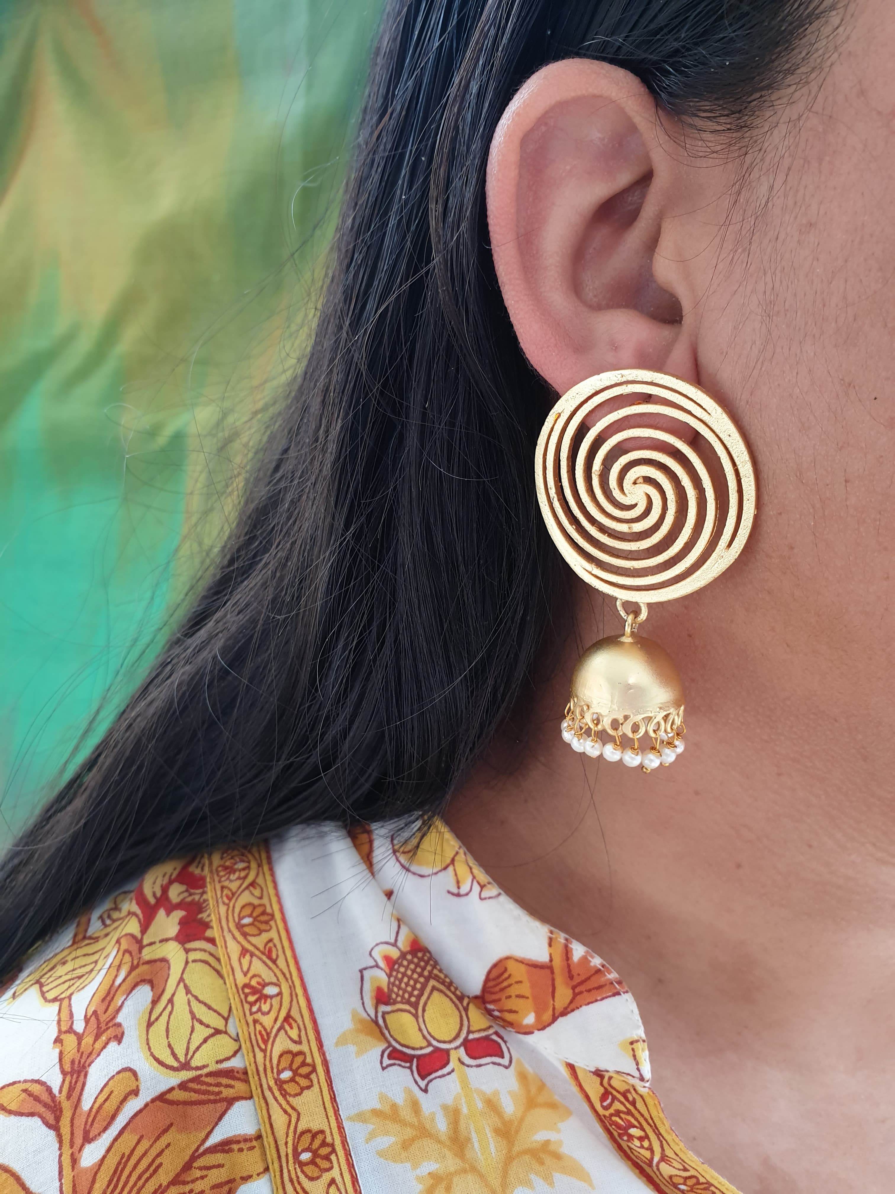 Round Gold Matte Jhumki Earrings