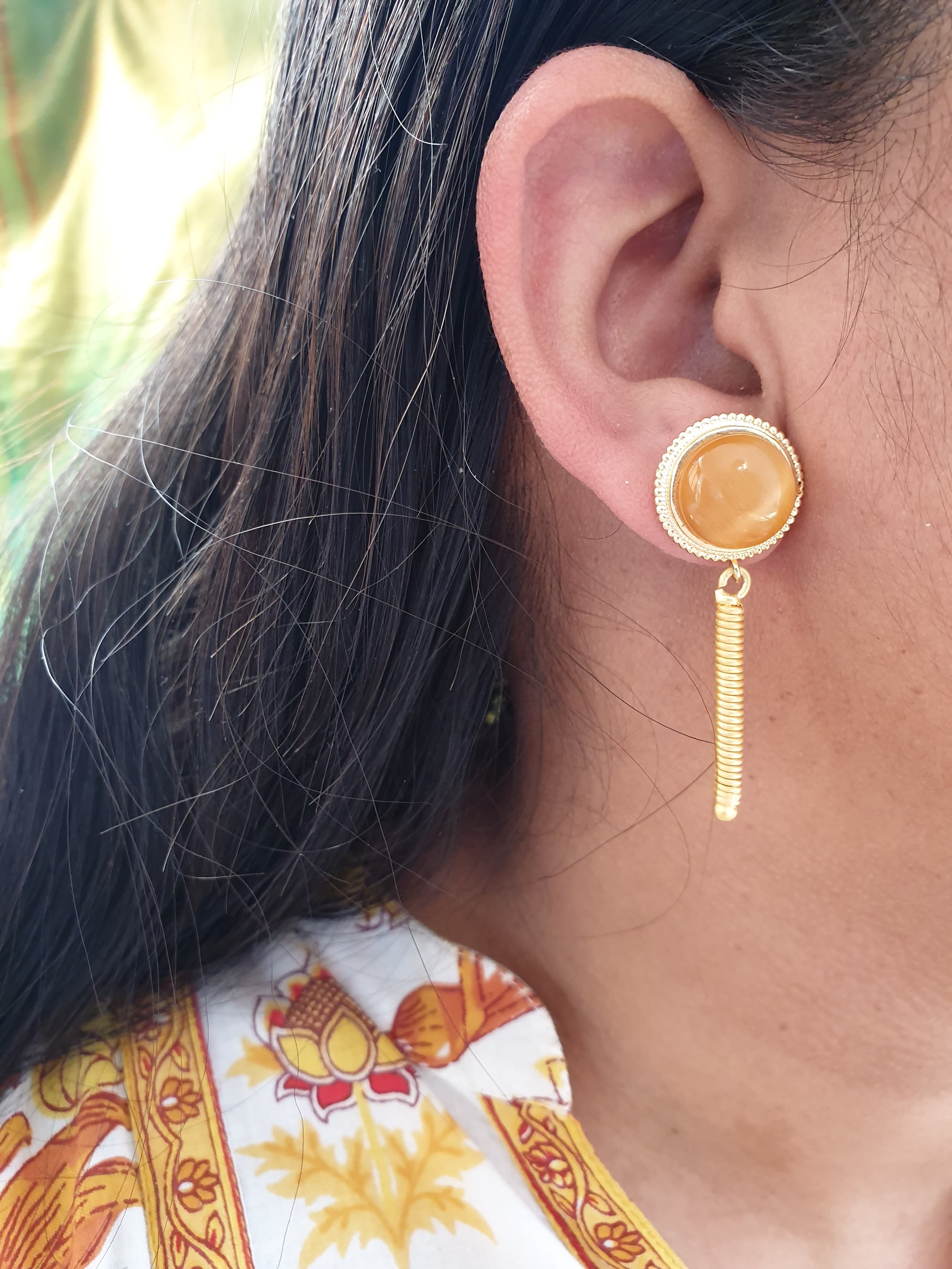 Orange Stone Gold Matte Earrings