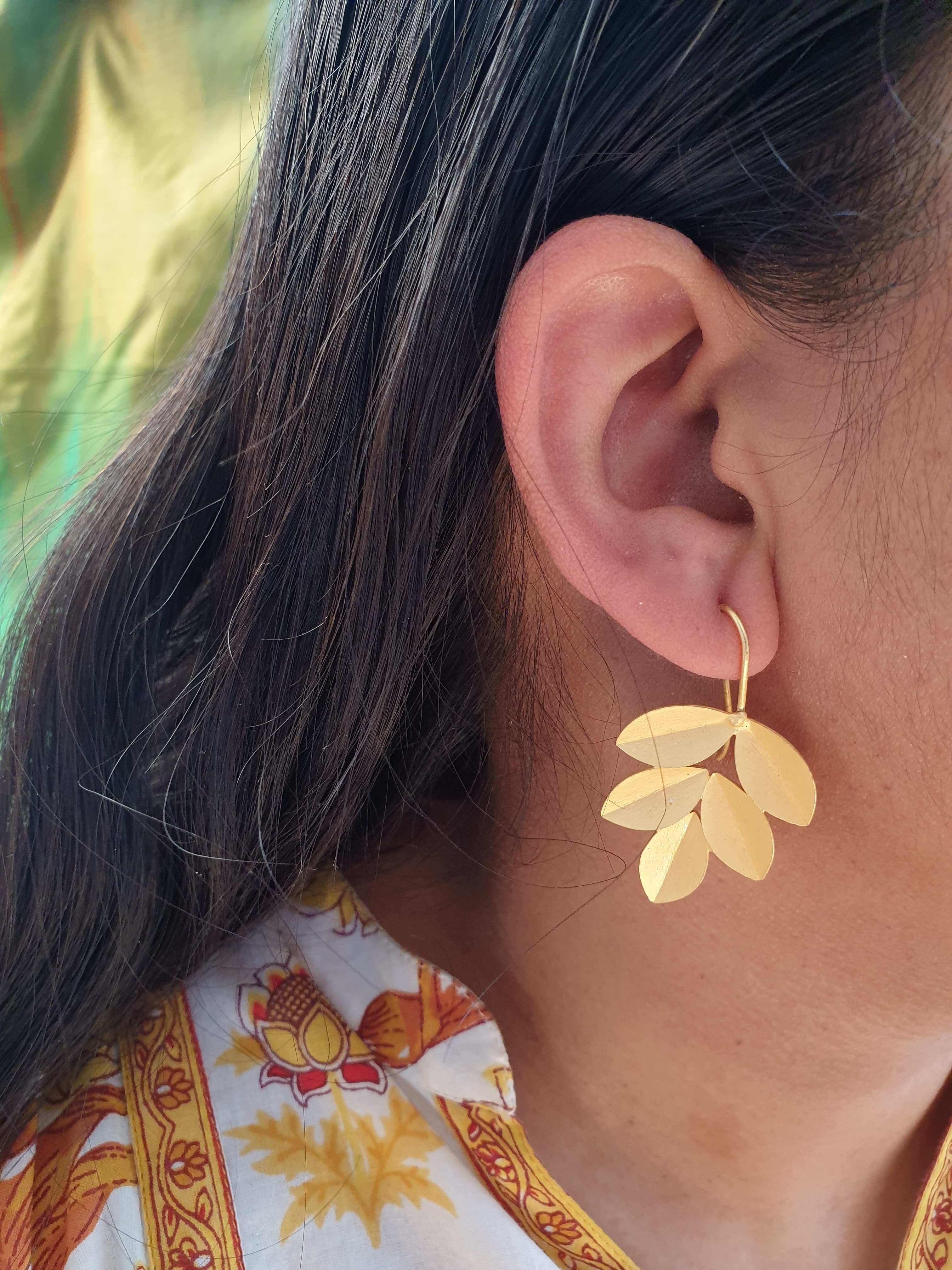 Leaf Gold Matte Hoop Earrings