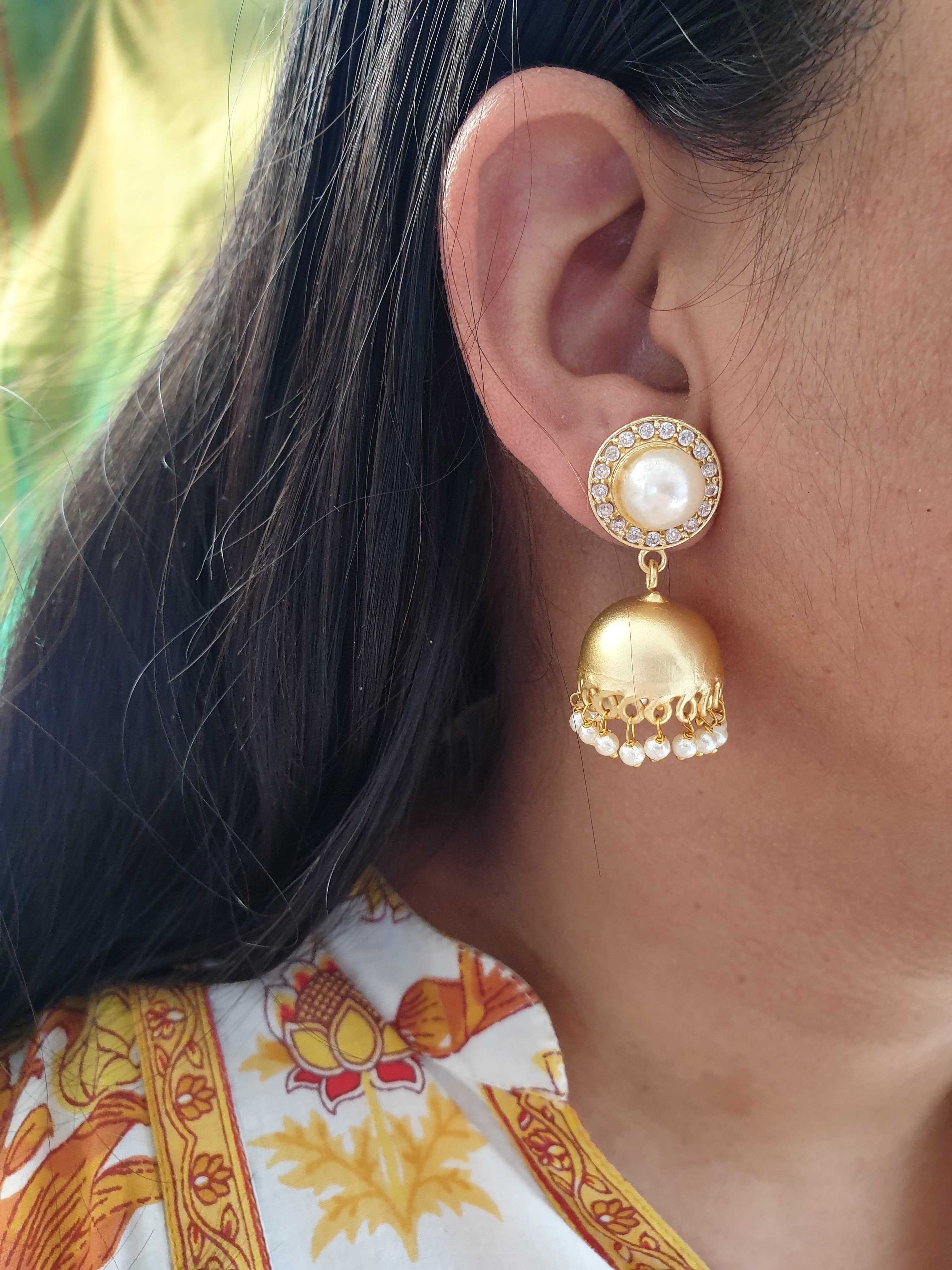 Pearl Matte Gold Jhumki Earrings