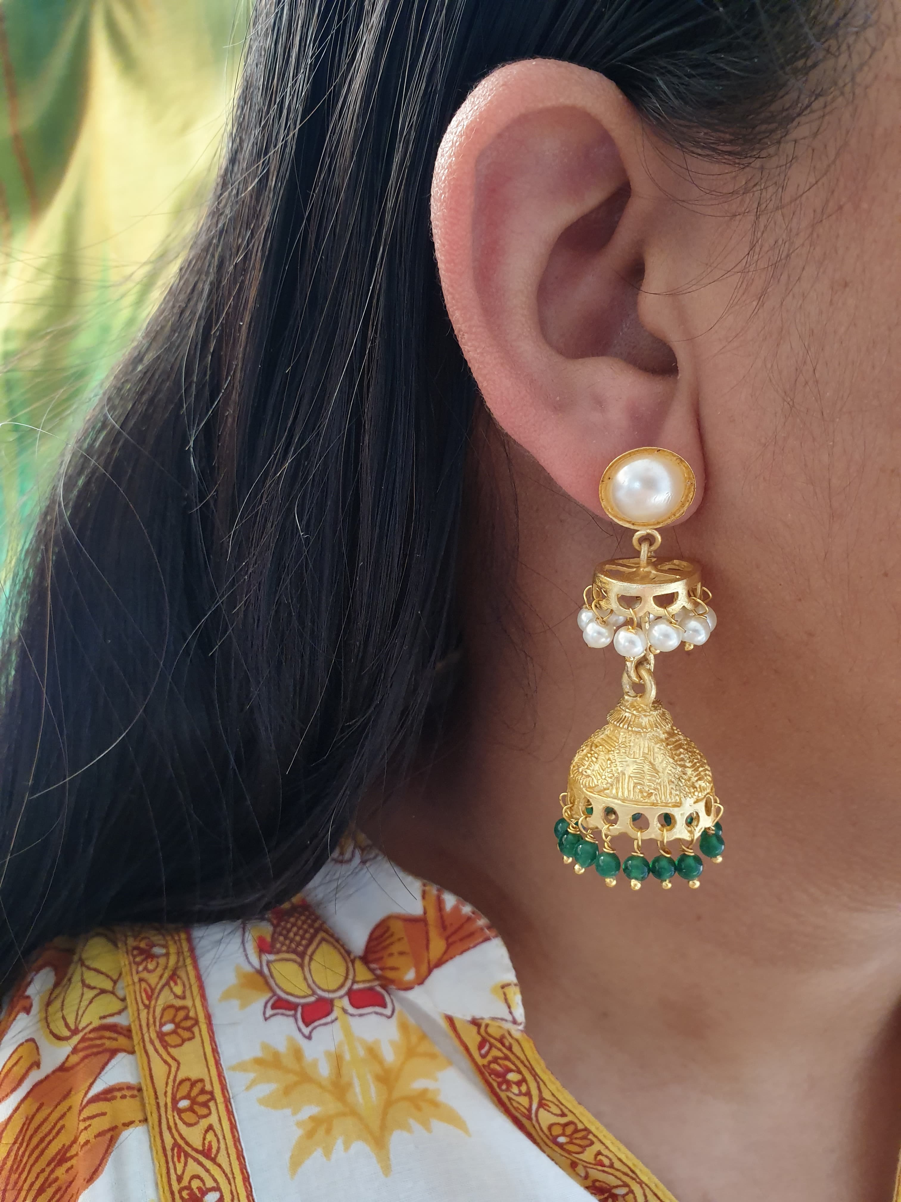 Pearl Long Jhumki Matte Gold Earrings