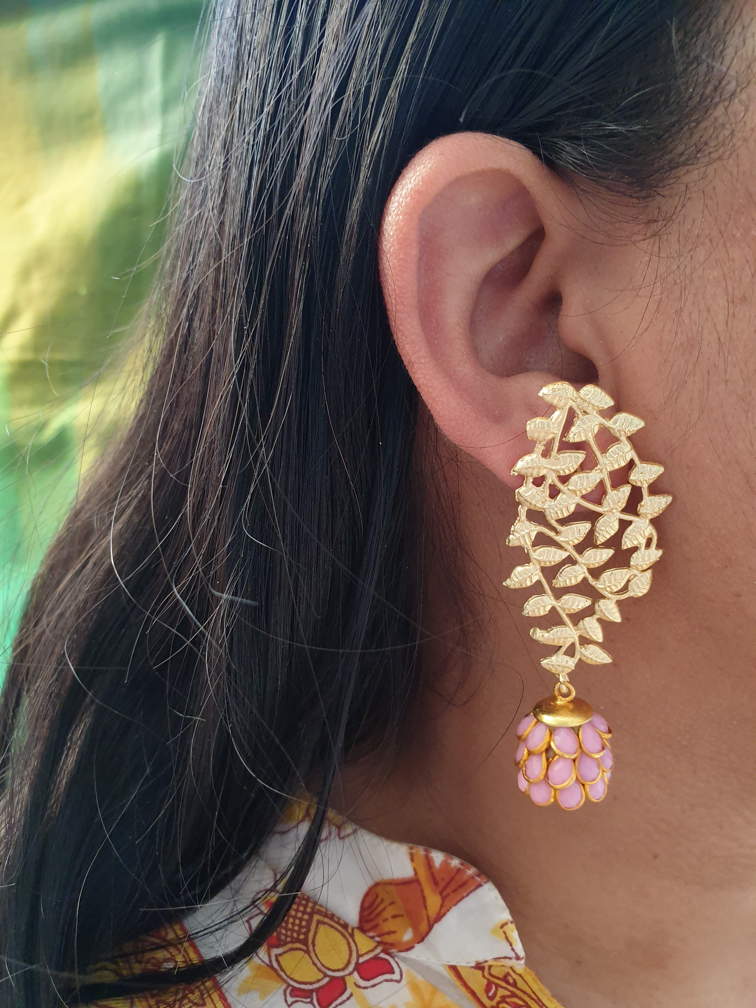 Light Pink Paachi Jhumki Gold Matte Earrings