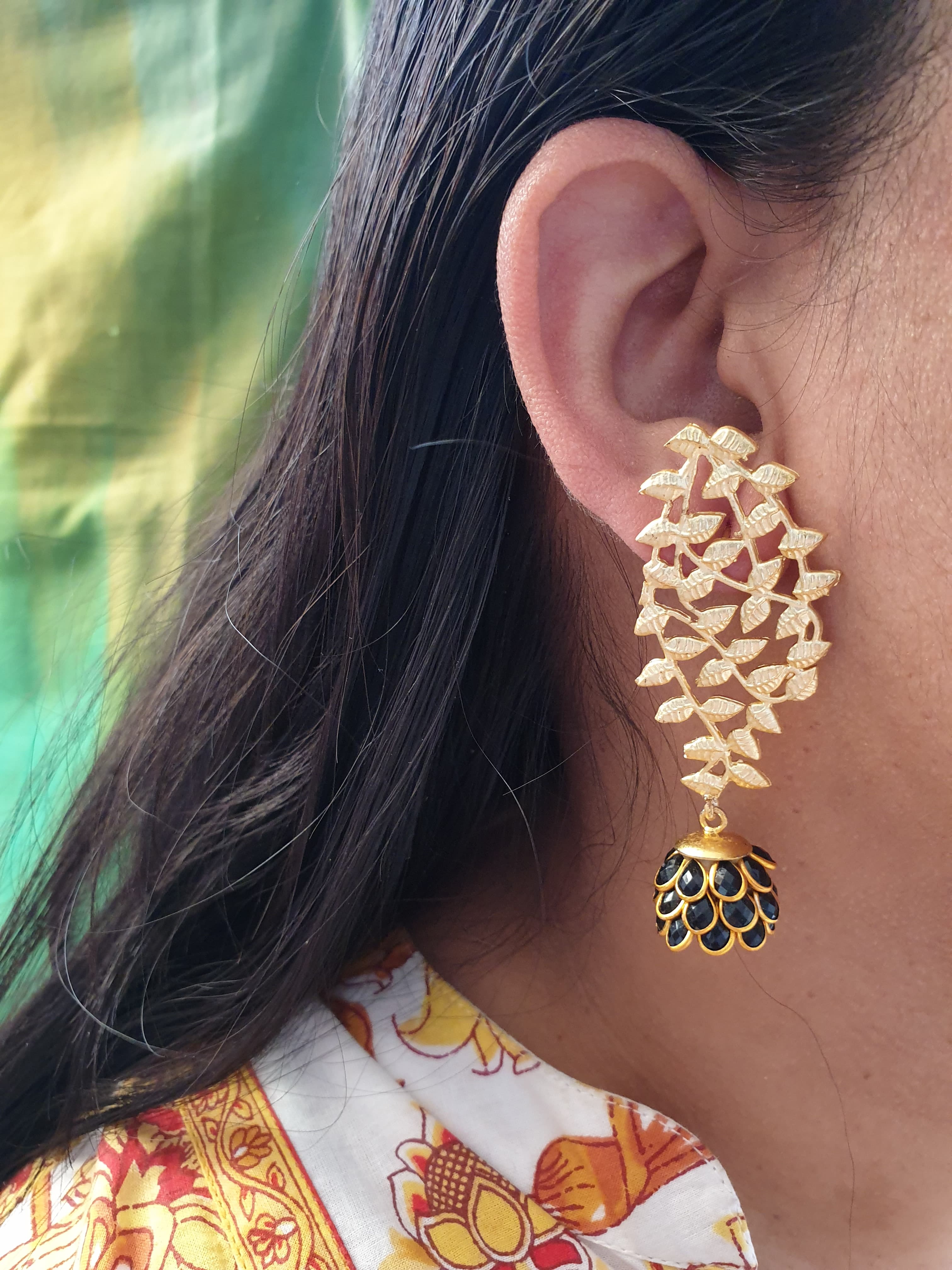 Black Paachi Jhumki Gold Matte Earrings