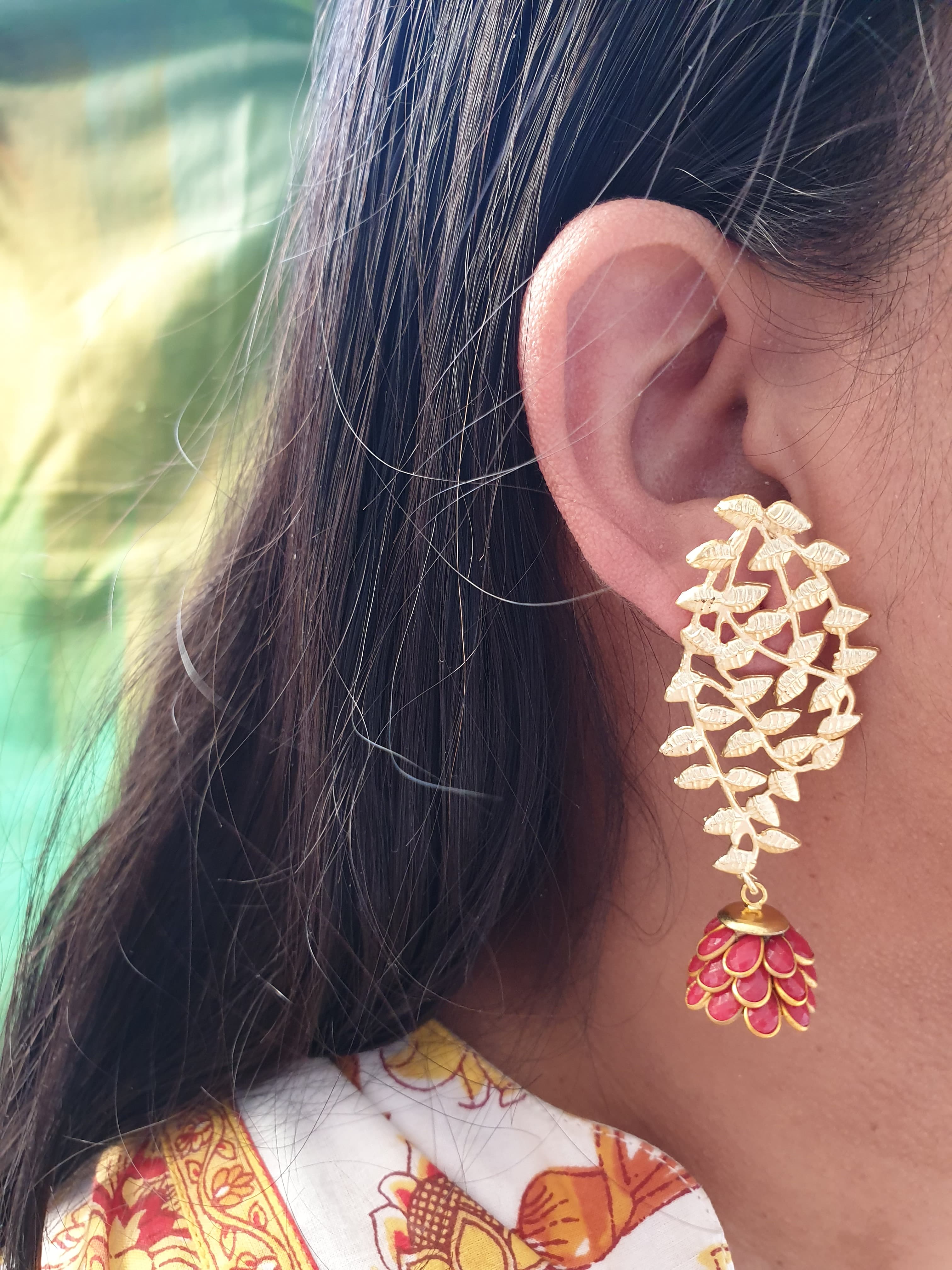 Red Paachi Jhumki Gold Matte Earrings