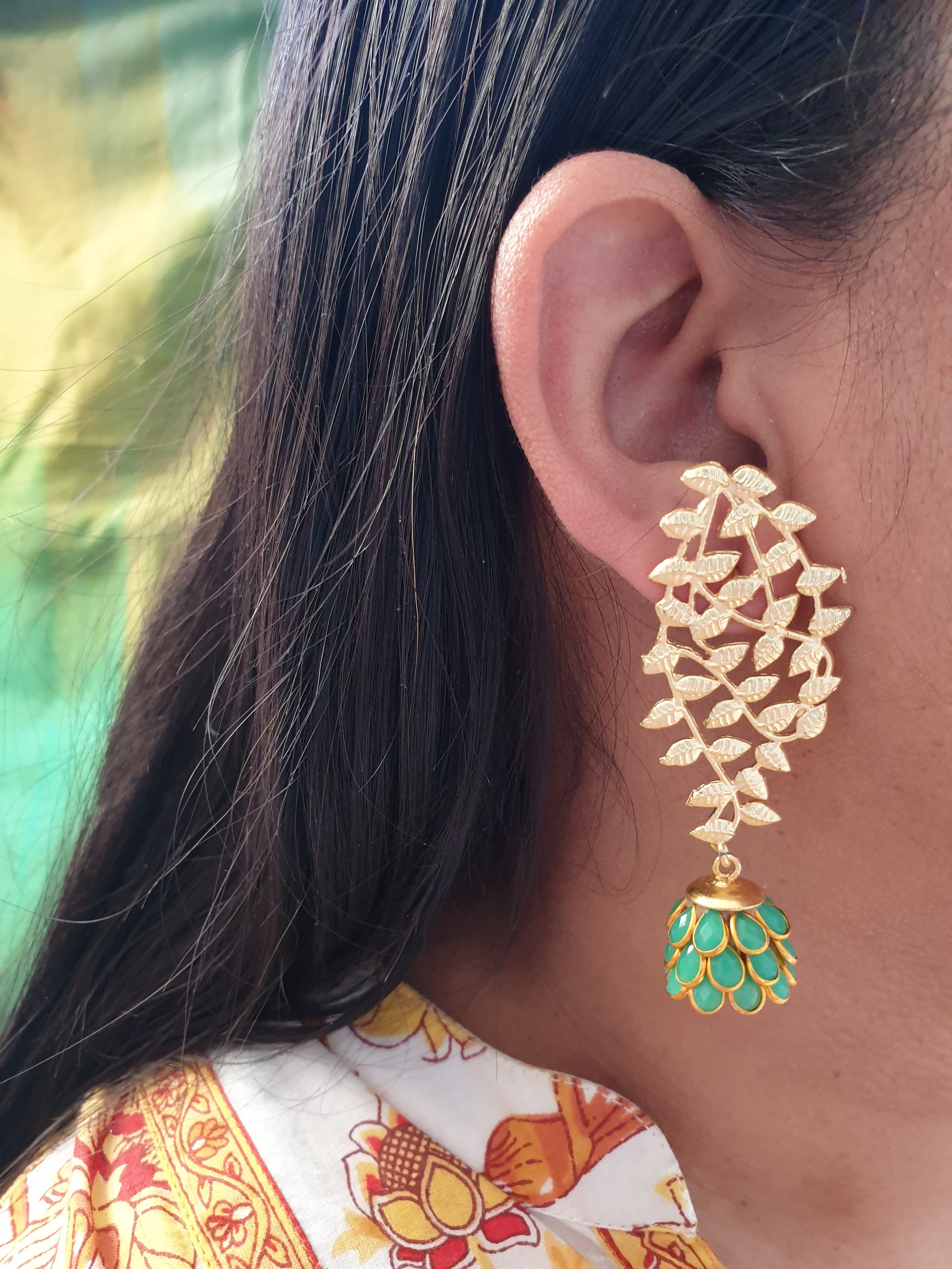 Green Paachi Jhumki Gold Matte Earrings