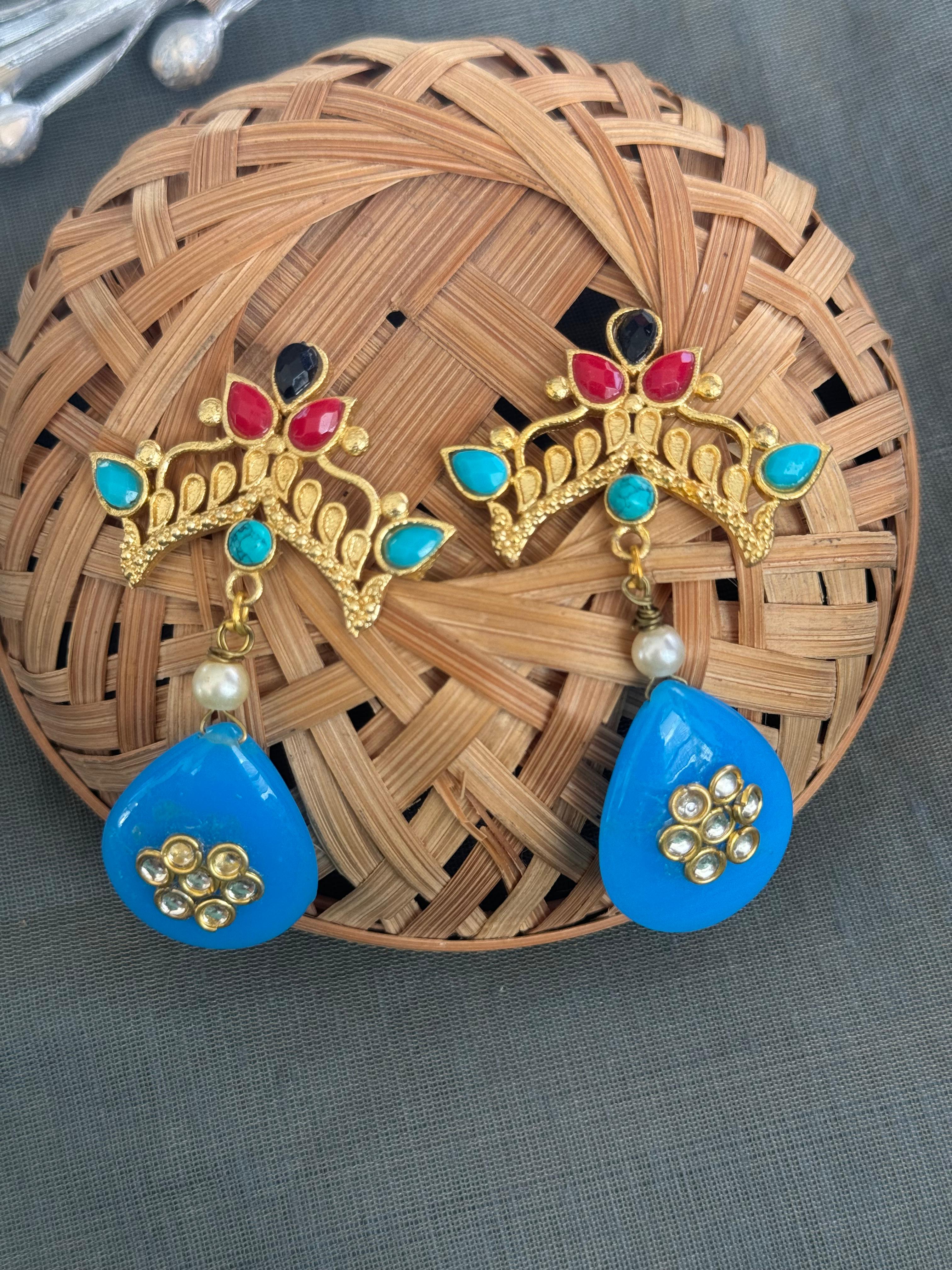 Multicolor Gold Matte Stone Earrings