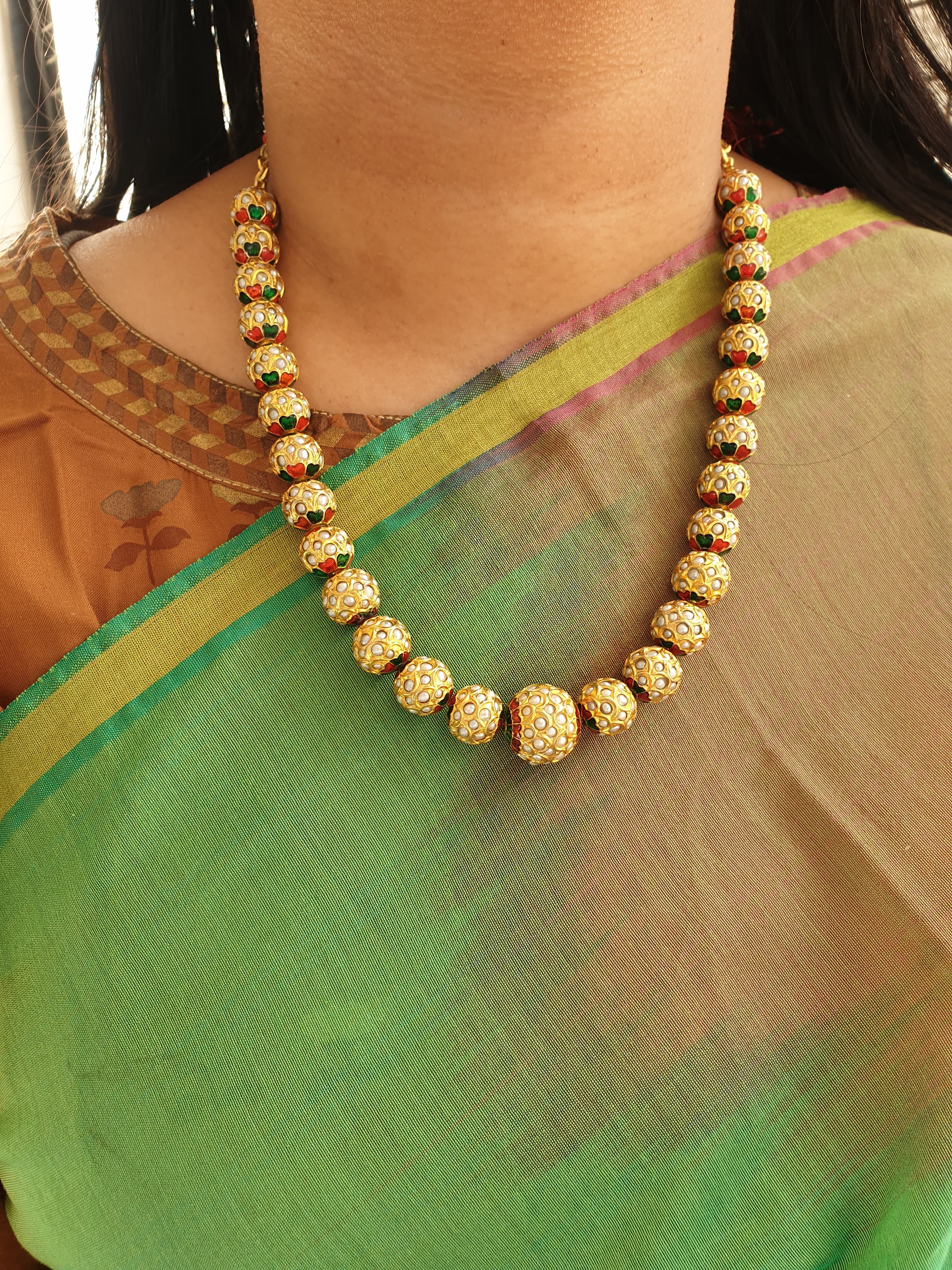 Gold Tone Jadau Meenakari Pearl Necklace