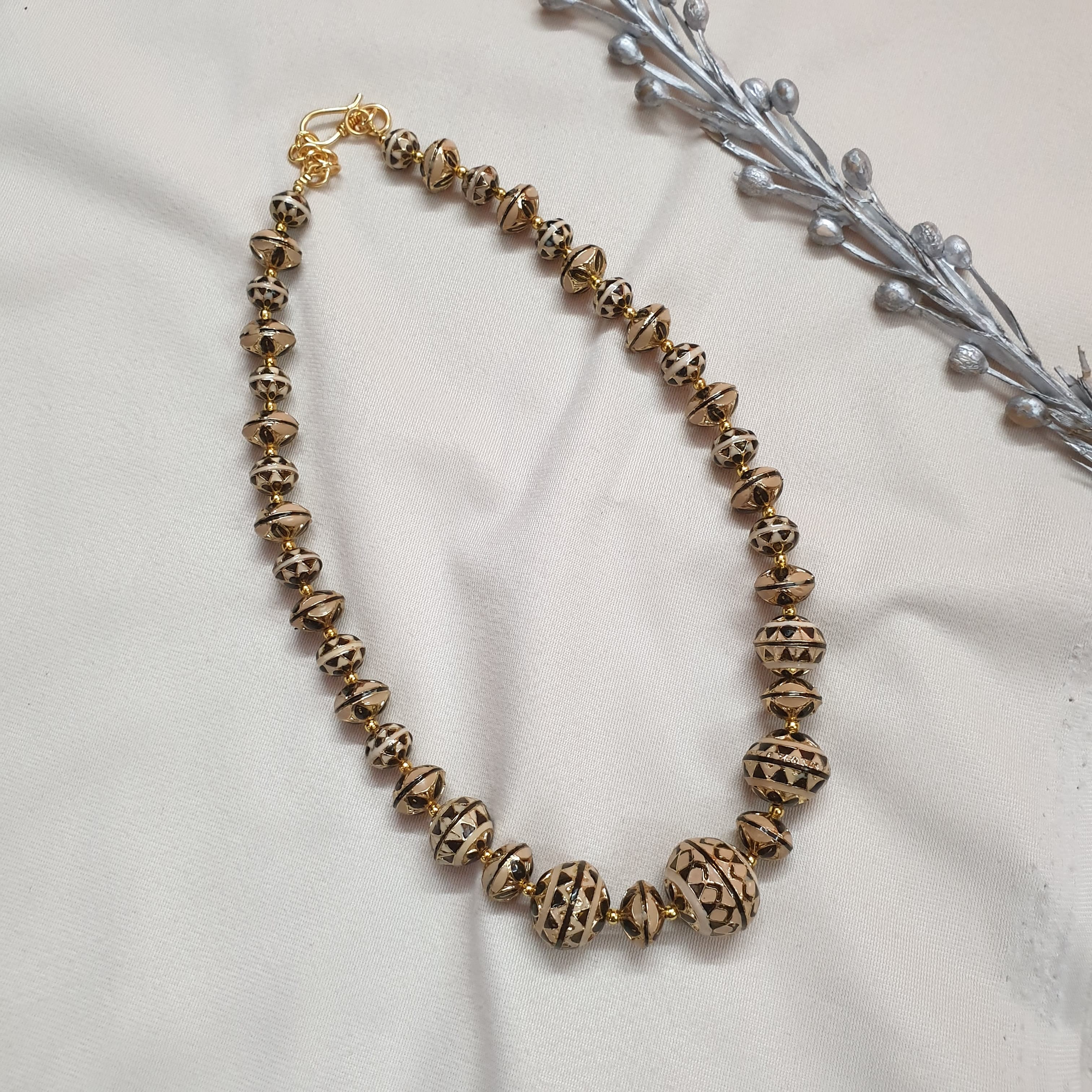 Golden Beige Meenakari Beaded Necklace