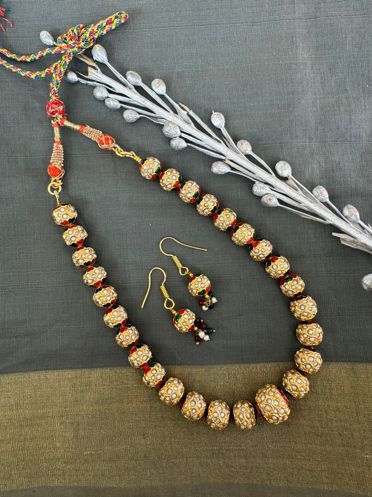 Gold Tone Jadau Meenakari Pearl Necklace