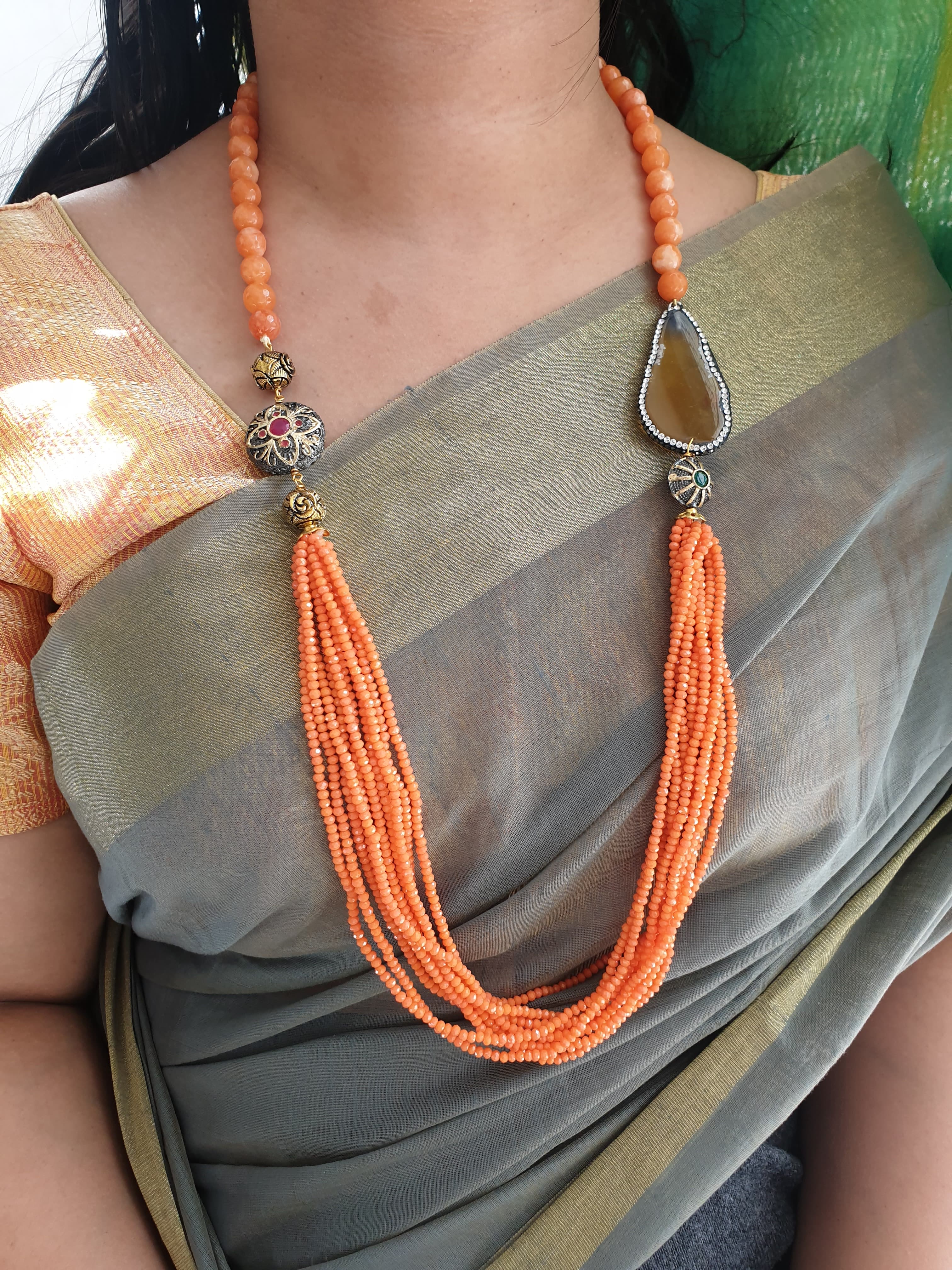 Antique and Orange Beaded Necklace Set