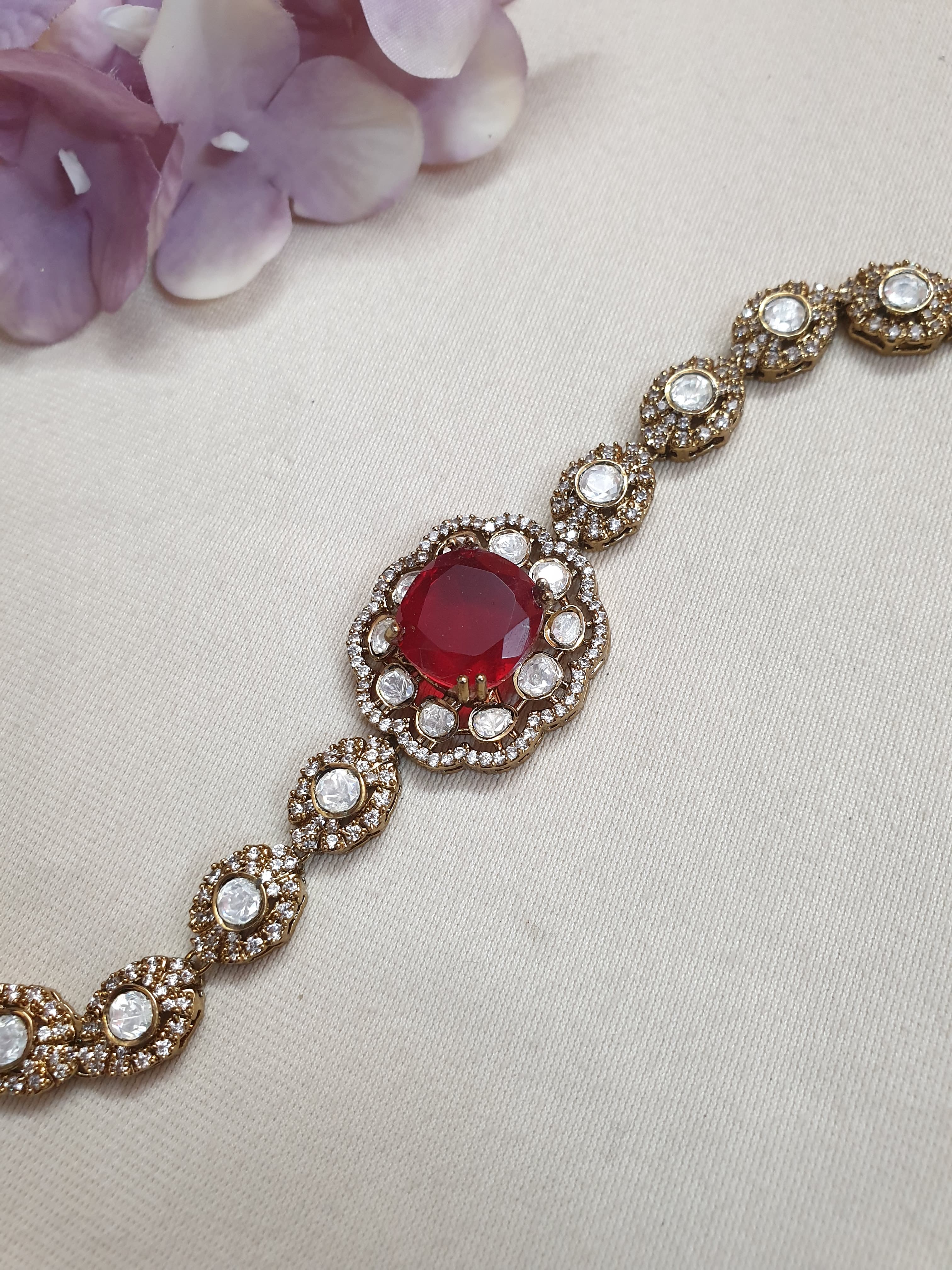 Ruby Red Stone Kundan Adjustable Bracelet