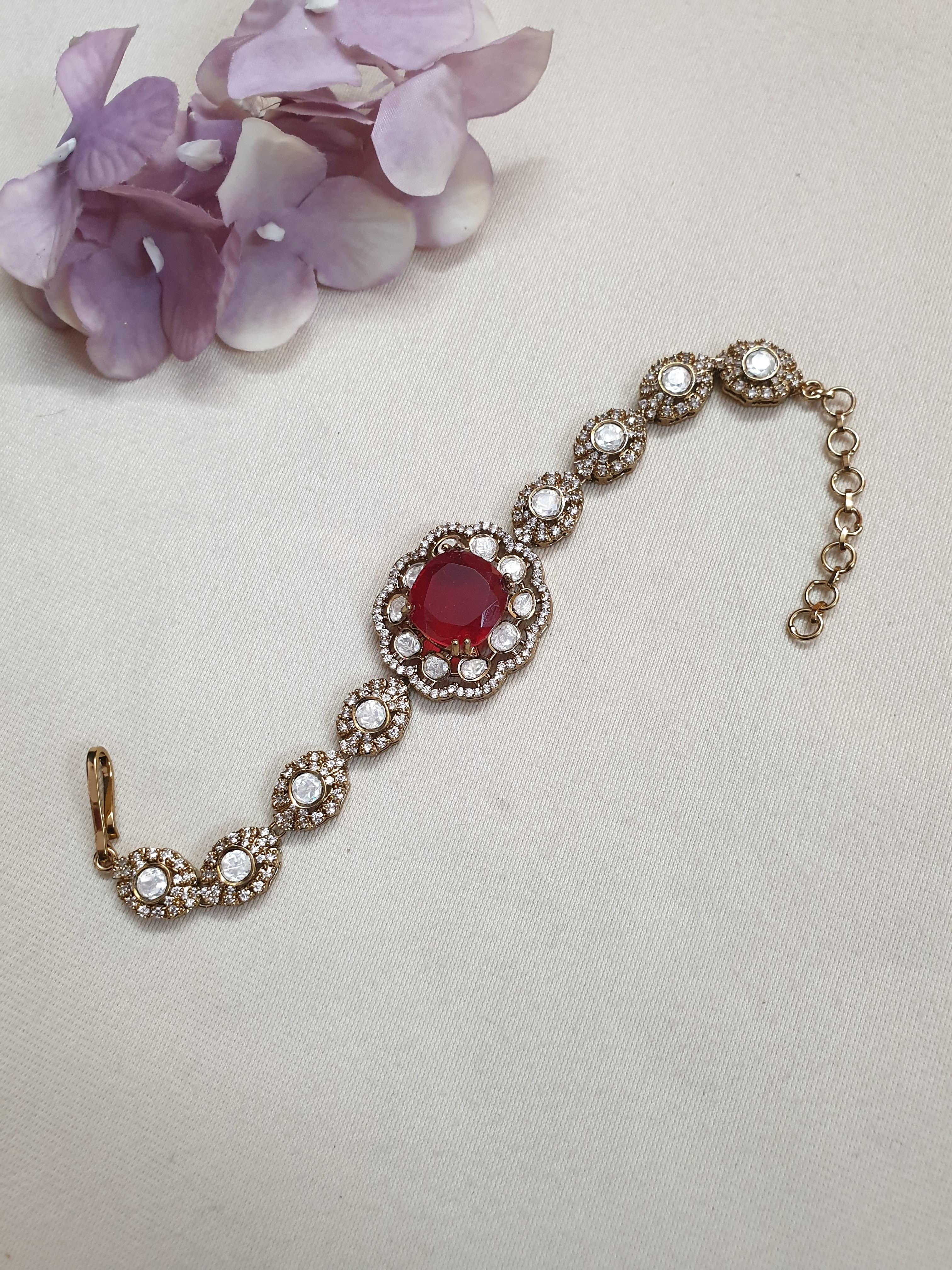 Ruby Red Stone Kundan Adjustable Bracelet