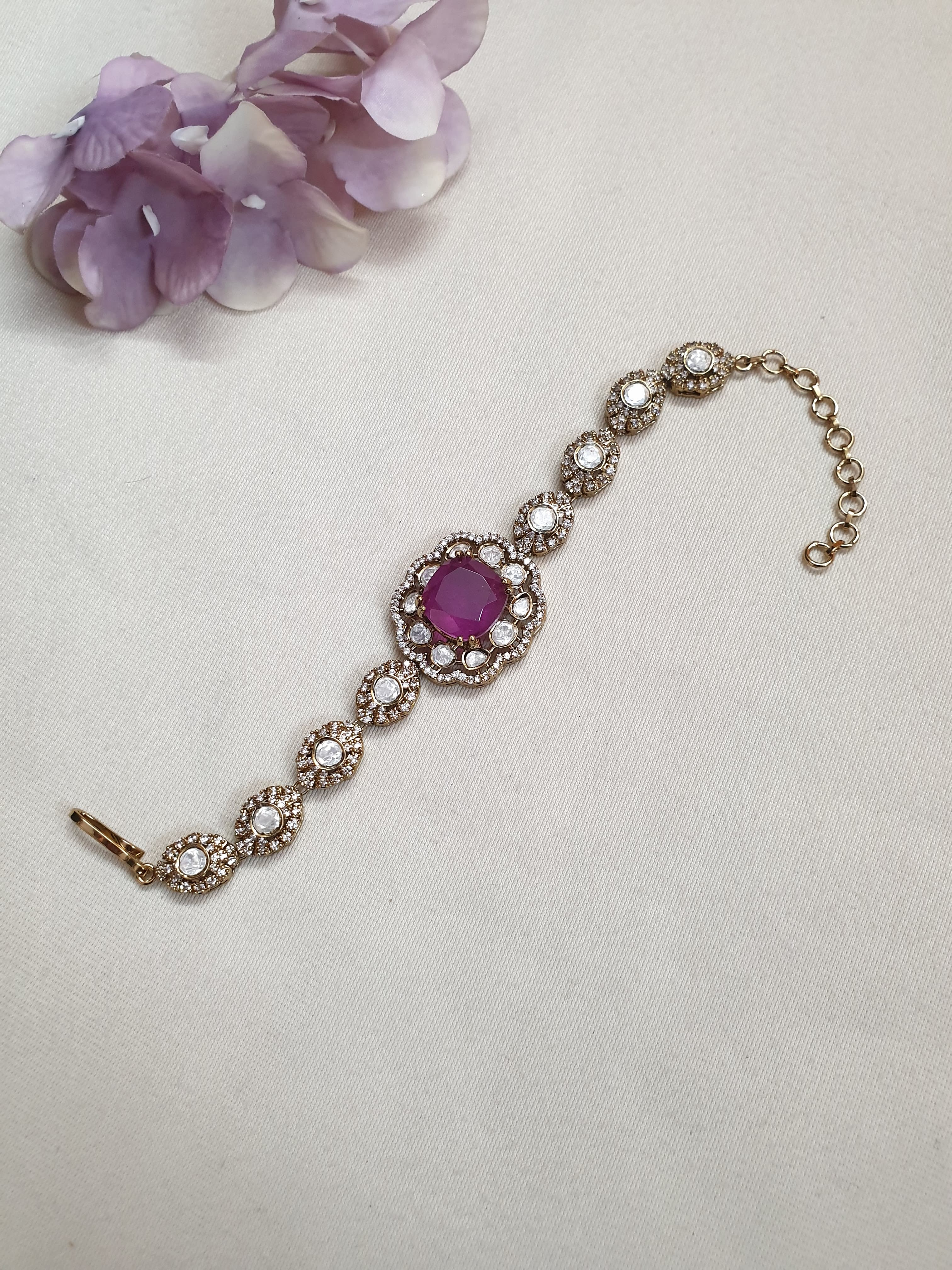 Purple Stone Kundan Adjustable Bracelet