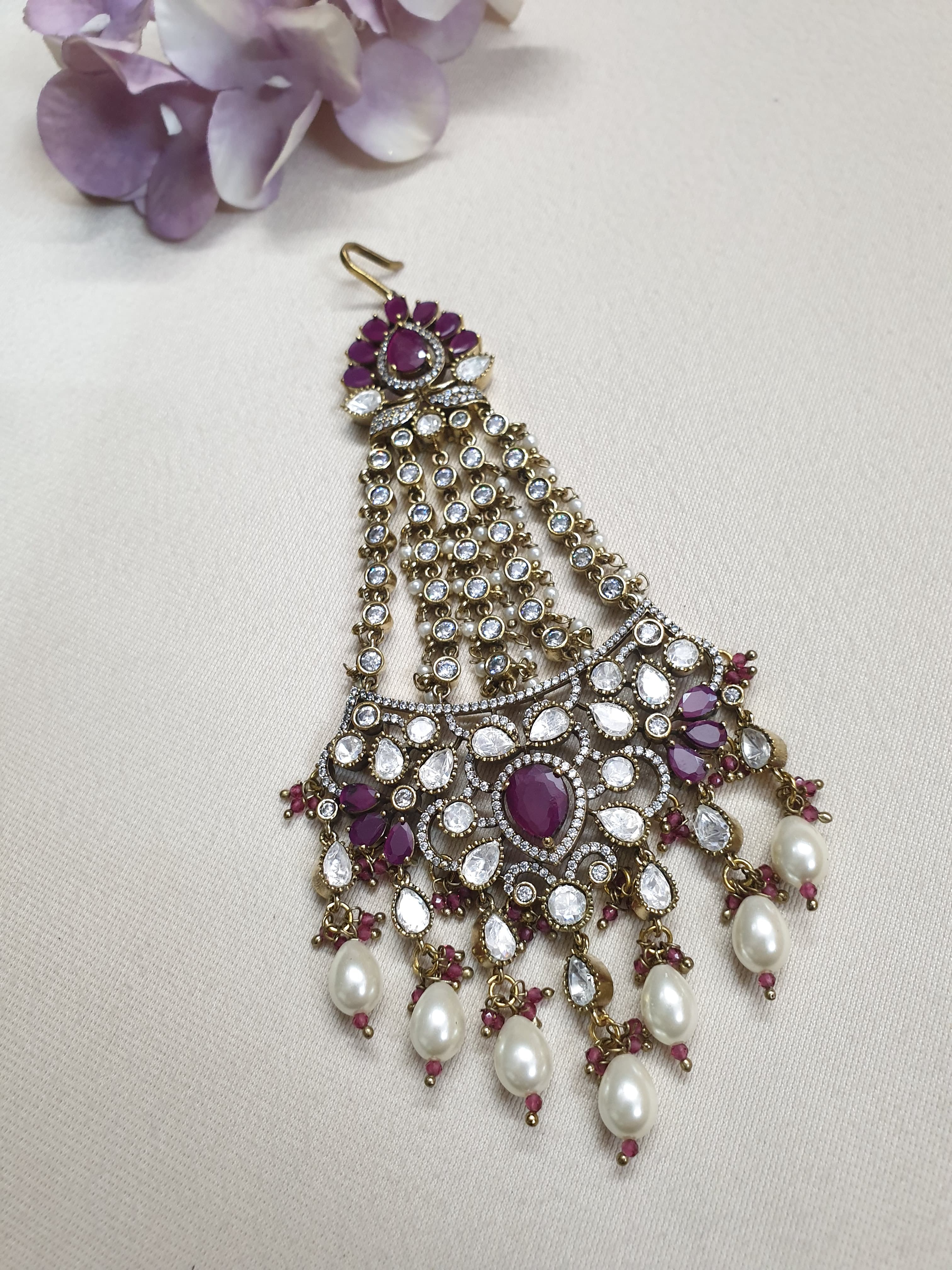 Kundan Polki Bridal Magenta Stone Head Passa