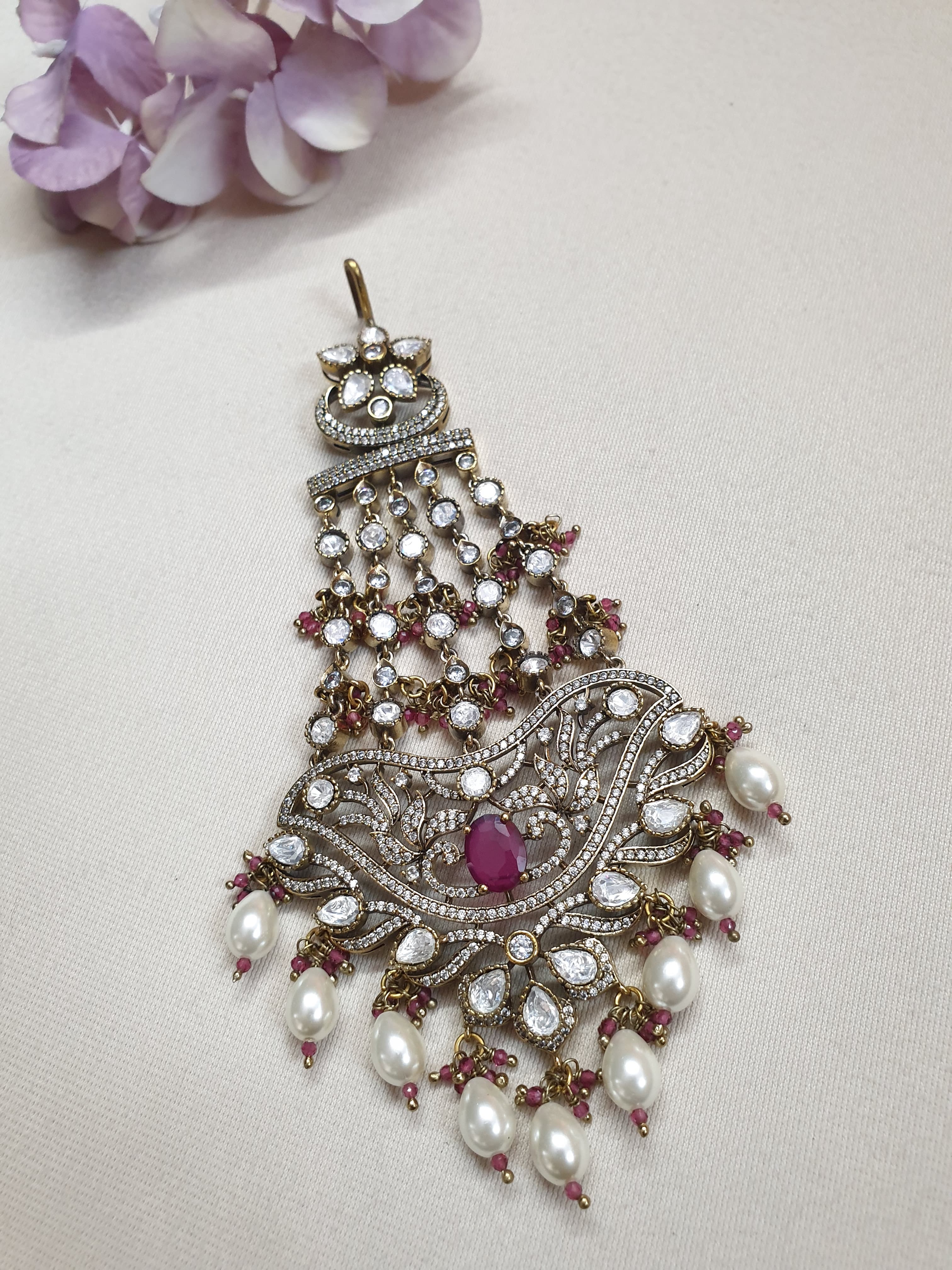 Kundan Polki Bridal Red Stone Head Passa