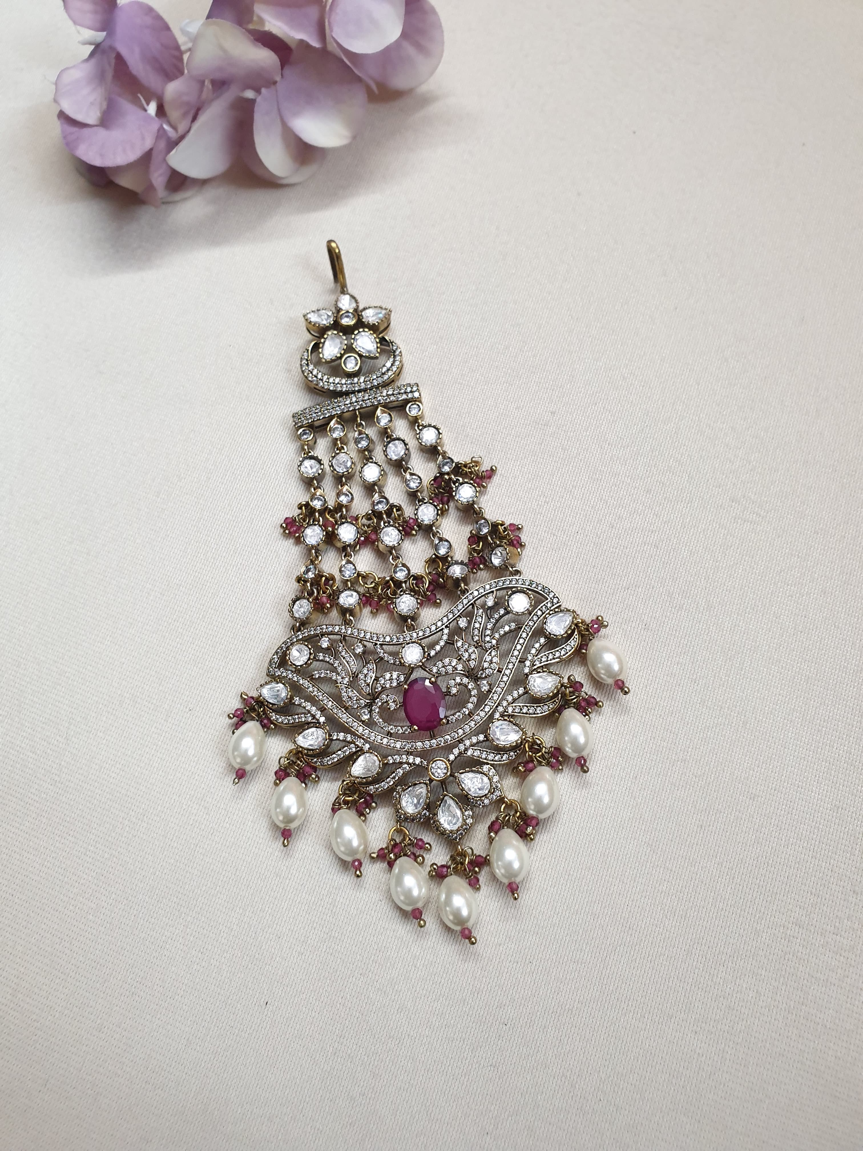 Kundan Polki Bridal Red Stone Head Passa