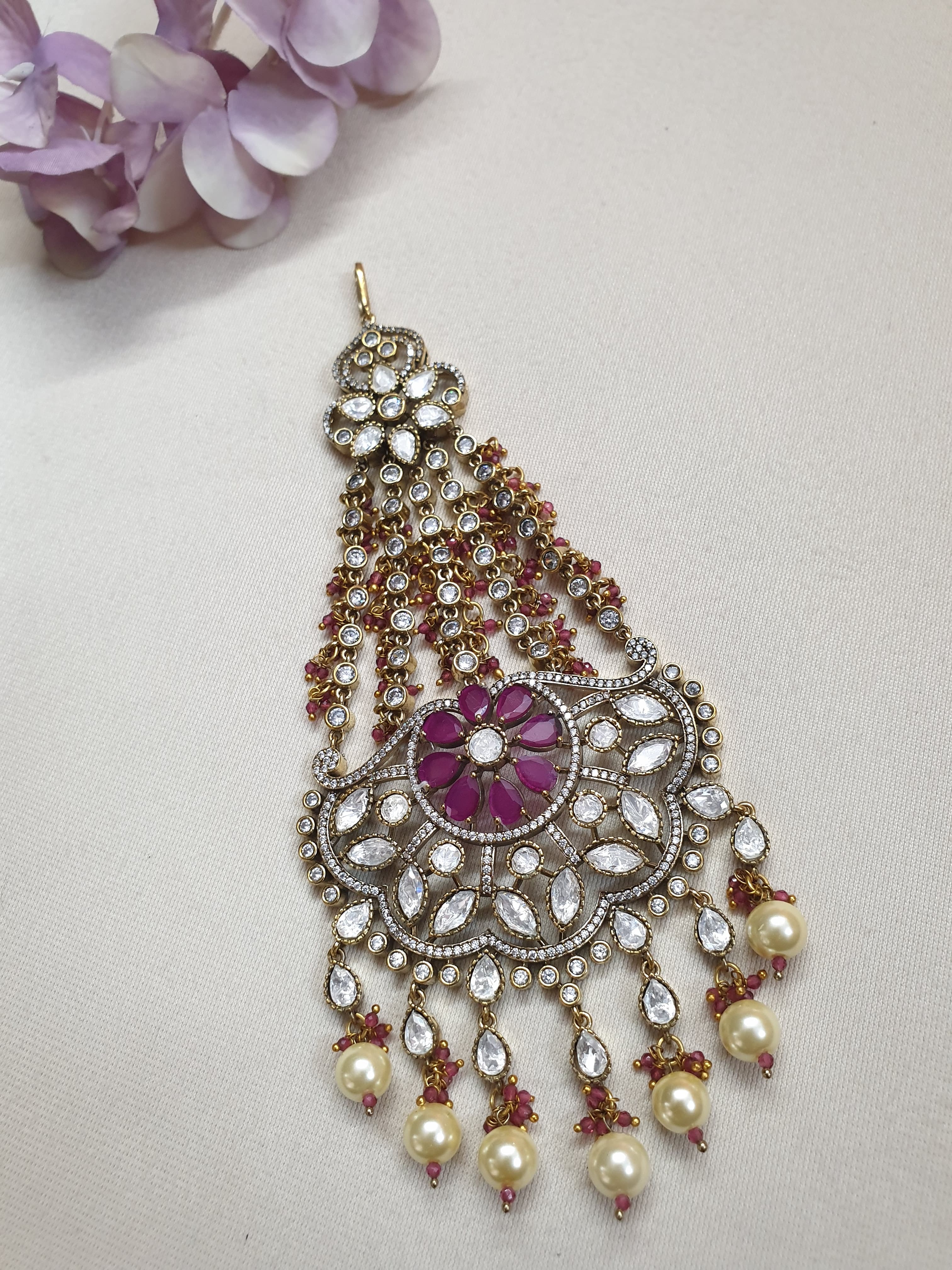 Kundan Polki Bridal Floral Red Stone Head Passa